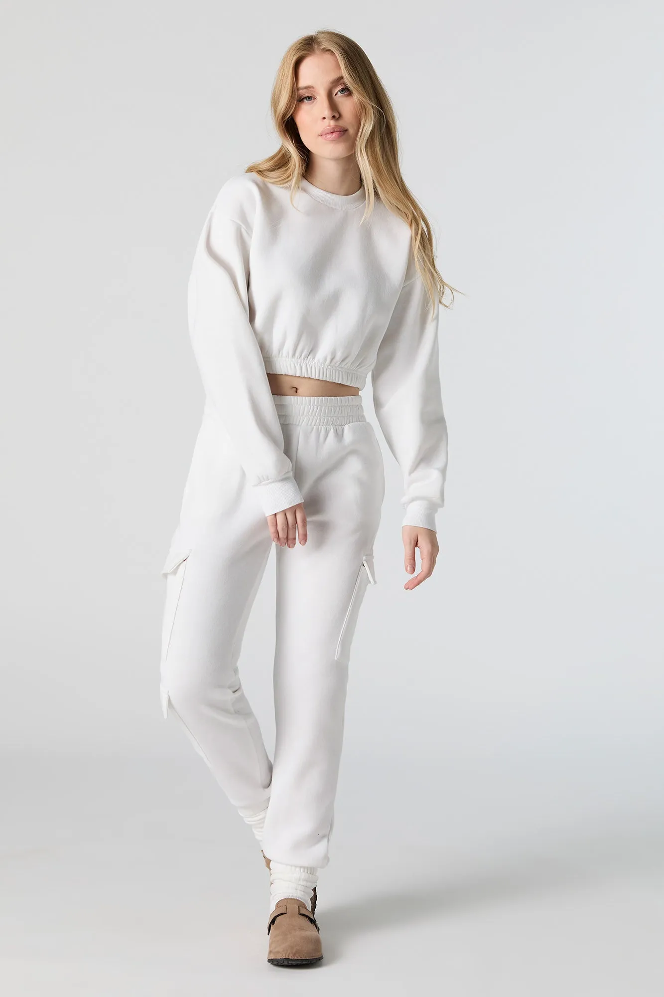 Fleece Cropped Crewneck Sweatshirt sold by Urban Planet product image thumbnail 3