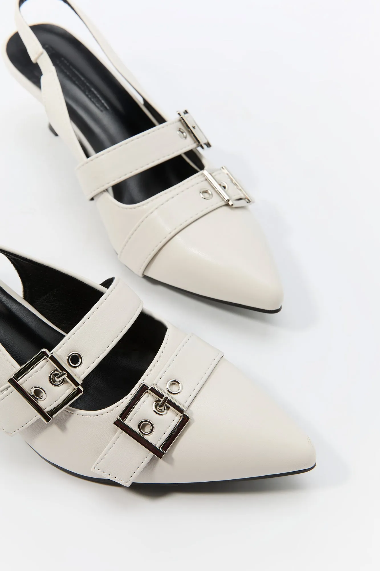 Faux Leather Buckled Slingback Kitten Heel sold by Urban Planet