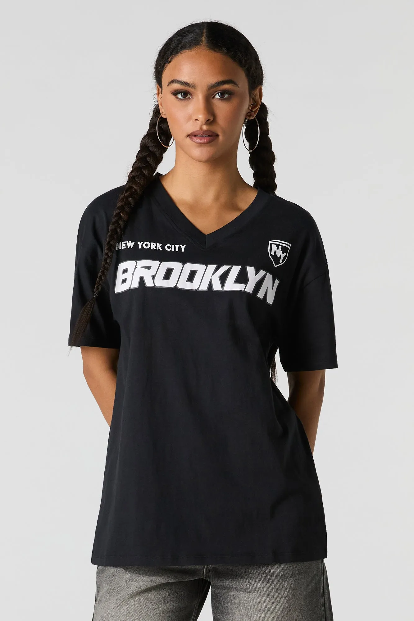 Sporty Graphic V-Neck Boyfriend T-Shirt sold by Urban Planet product image thumbnail 4