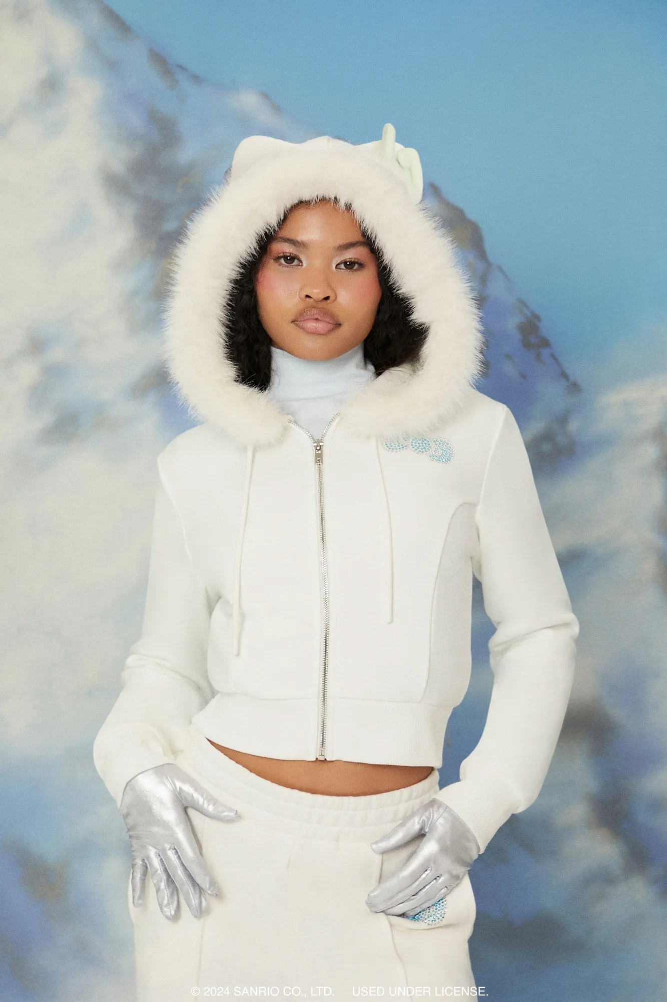Hello Kitty Faux Fur Zip-Up Hoodie sold by Urban Planet