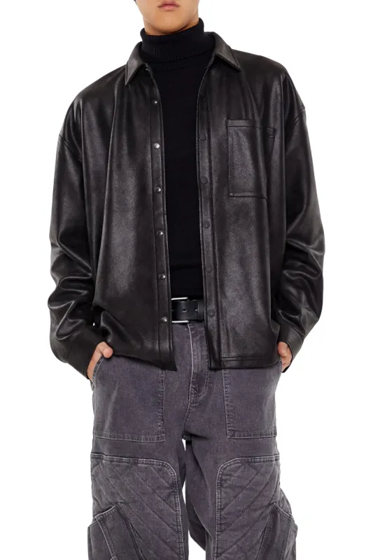 Faux Leather Button-Up Top sold by Urban Planet