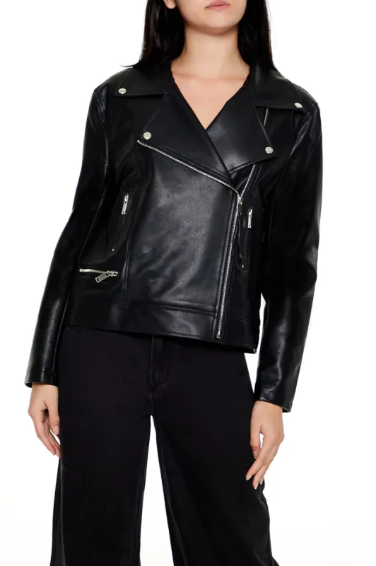 Faux Leather Zip-Up Moto Jacket sold by Urban Planet