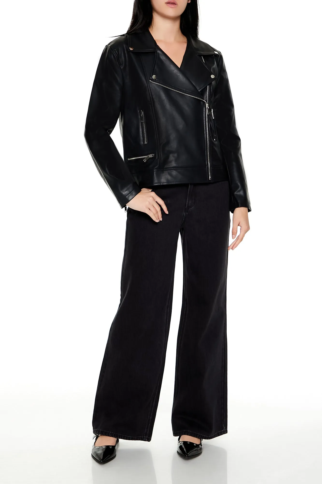 Blouson de style moto en similicuir avec fermeture à glissière sold by Urban Planet product image thumbnail 3