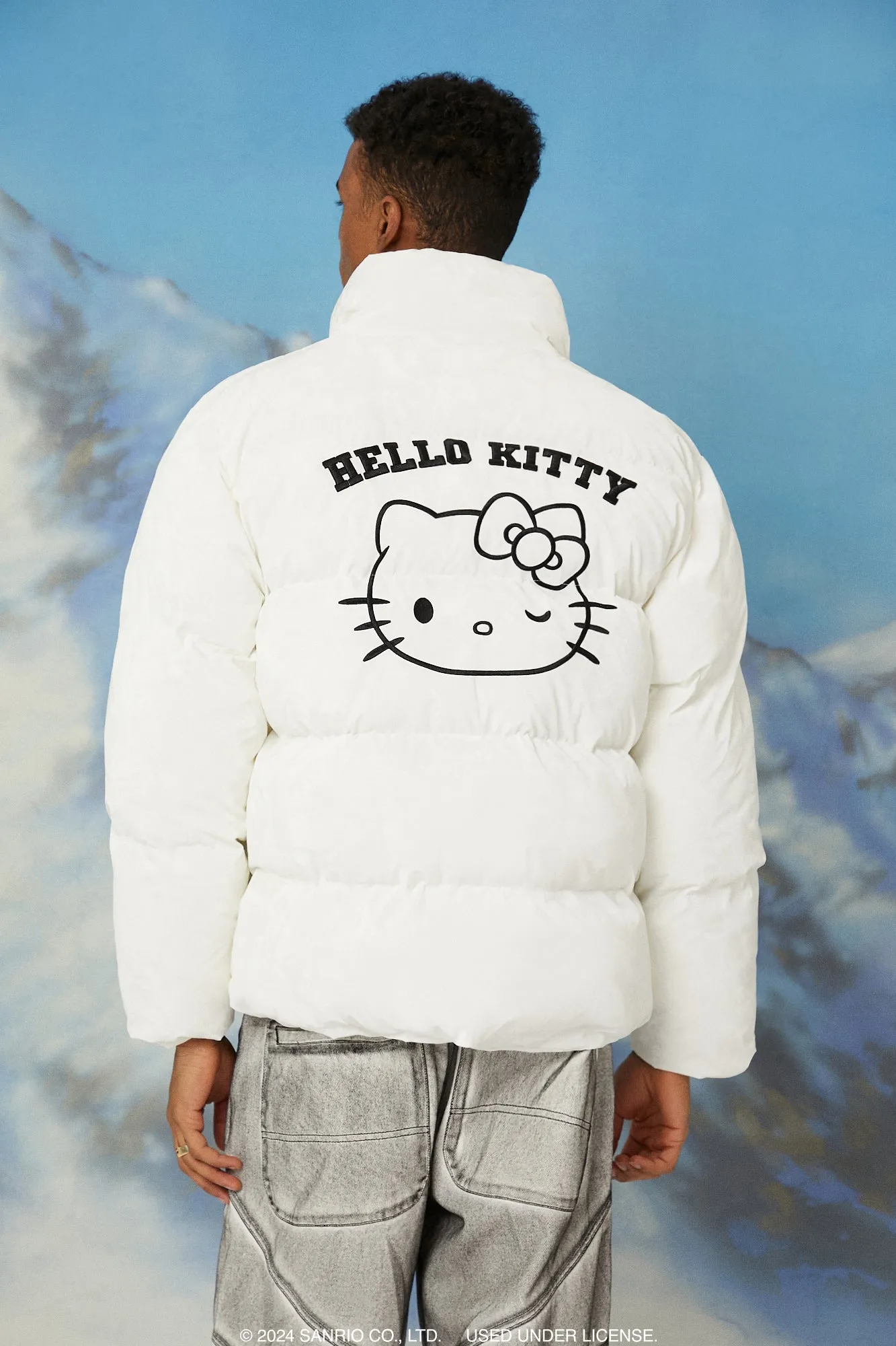 Hello Kitty Embroidered Puffer Jacket sold by Urban Planet