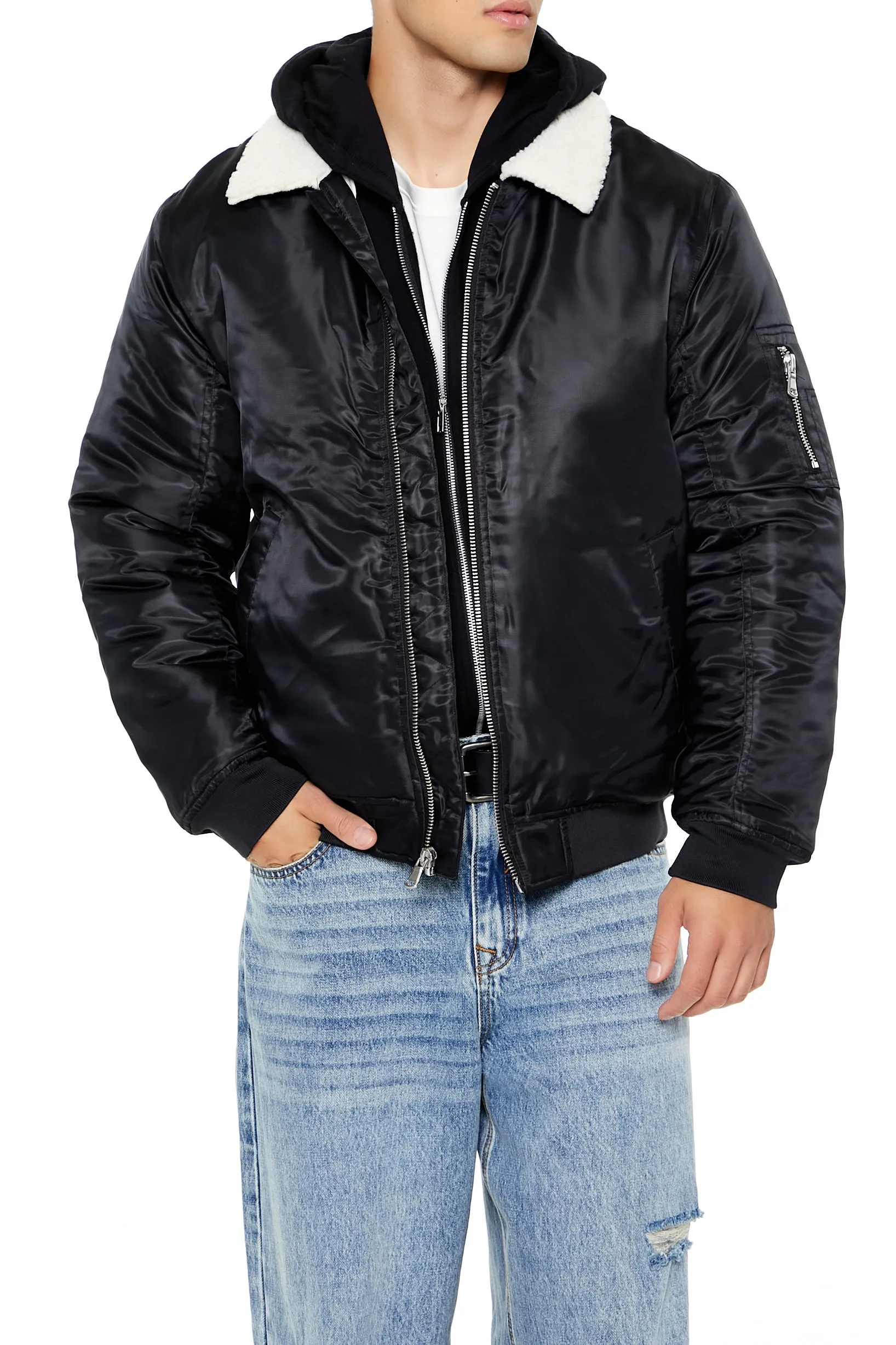 Blouson aviateur en similirason avec col sold by Urban Planet