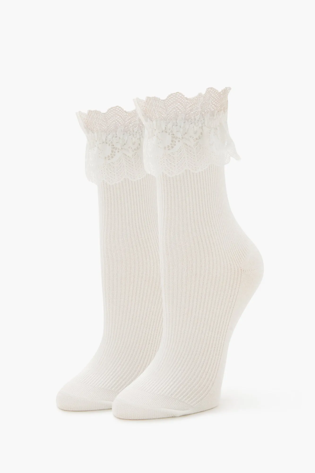 Ribbed Lace Trim Crew Socks sold by Urban Planet