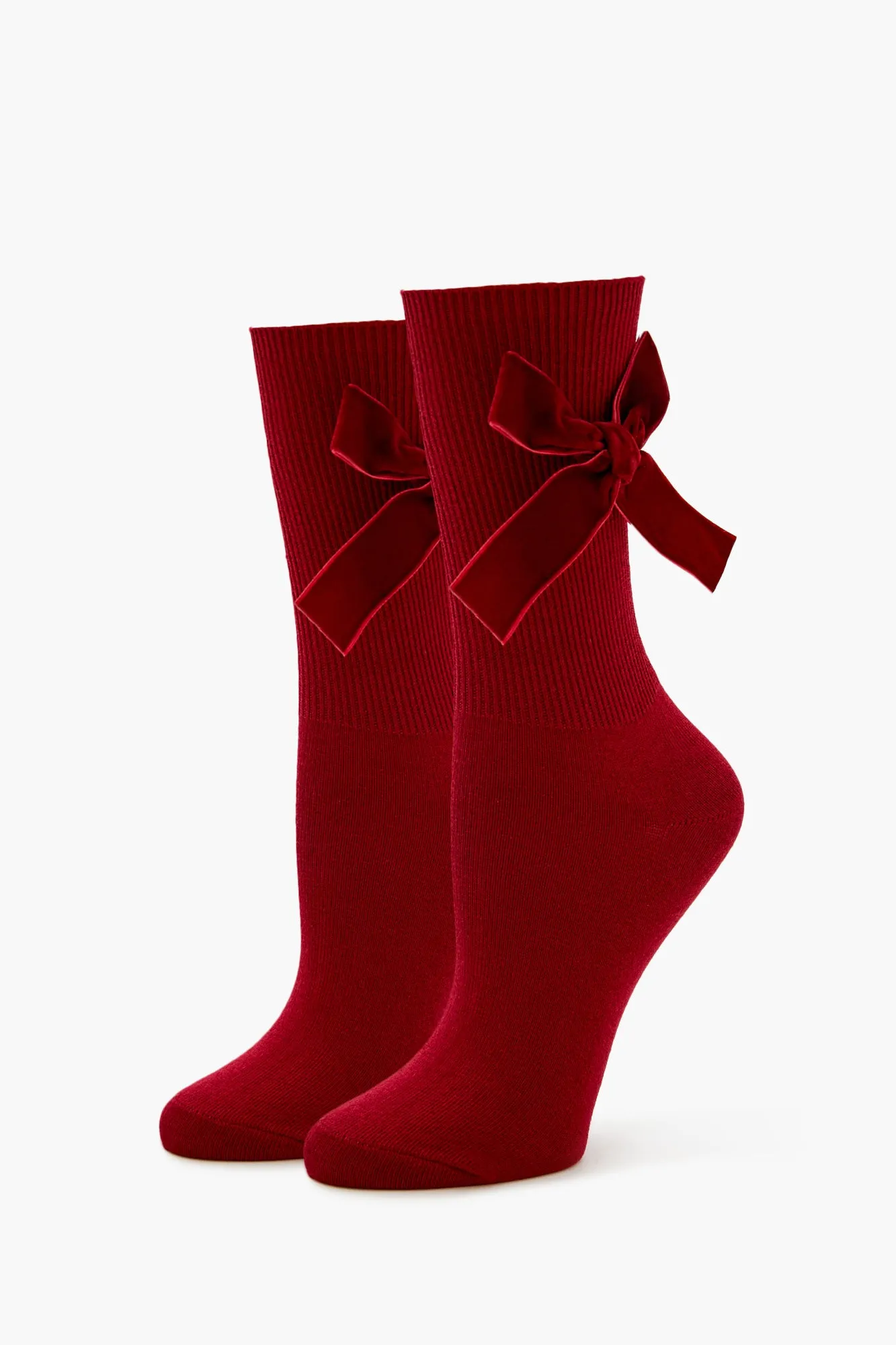 Velvet Bow Ribbed Crew Socks sold by Urban Planet