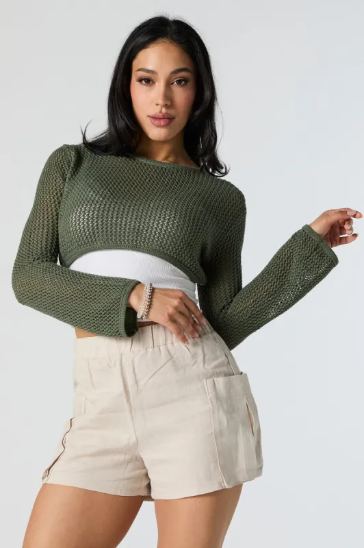 Chandail ultracourt en tricot ajouré sold by Urban Planet