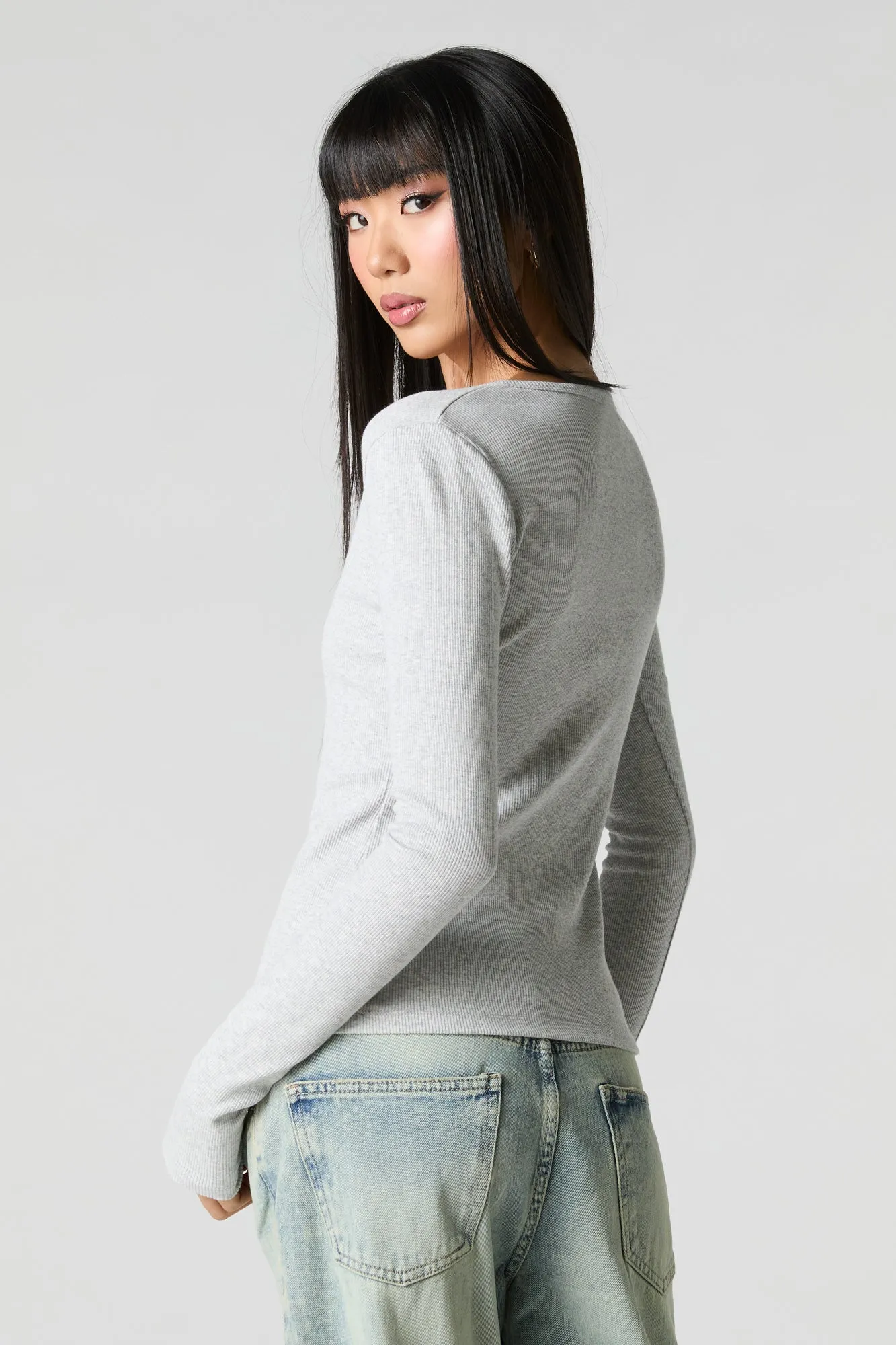 Ribbed V-Neck Button-Up Top sold by Urban Planet product image thumbnail 2