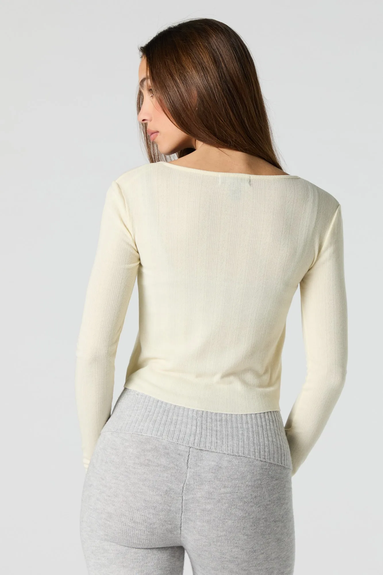 Pointelle Knit Tie Front Top sold by Urban Planet product image thumbnail 5