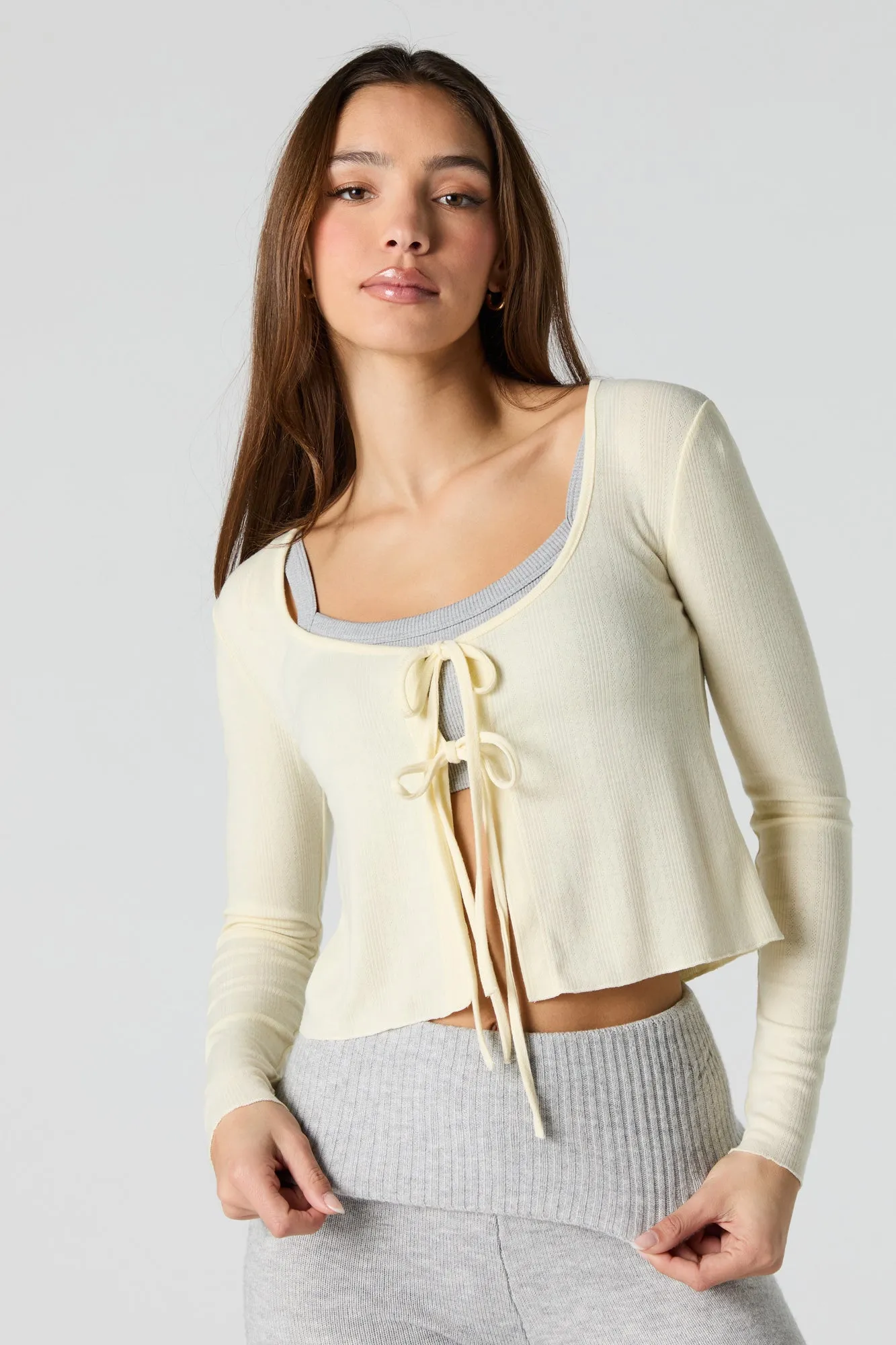 Pointelle Knit Tie Front Top sold by Urban Planet product image thumbnail 4