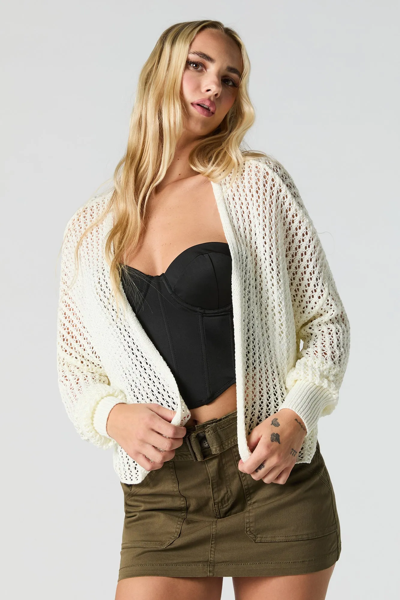 Open Knit Open Front Cardigan sold by Urban Planet