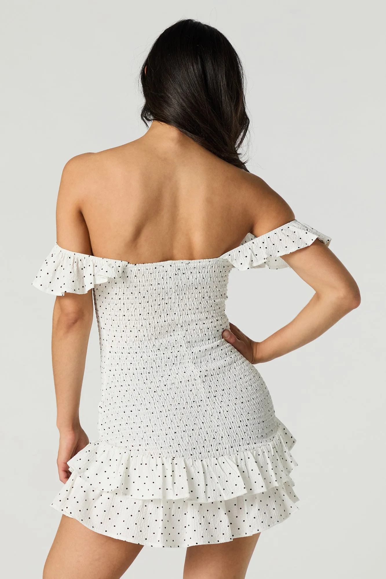 Off Shoulder Smocked Ruffle Mini Dress sold by Urban Planet product image thumbnail 2