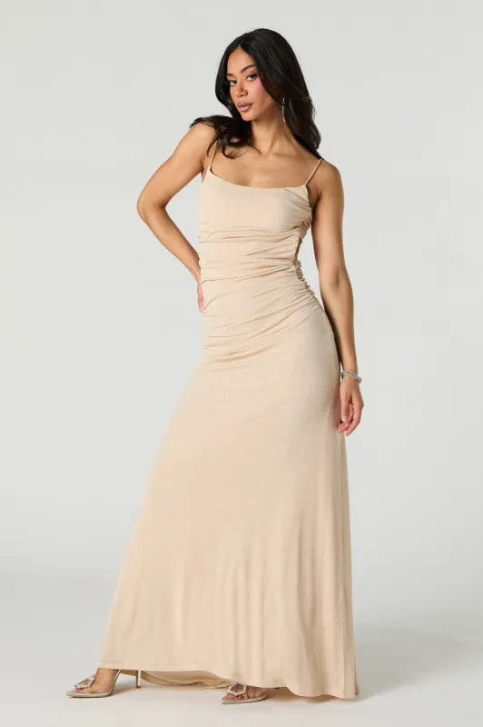 Sparkle Ruched Cut-Out Back Maxi Dress sold by Urban Planet
