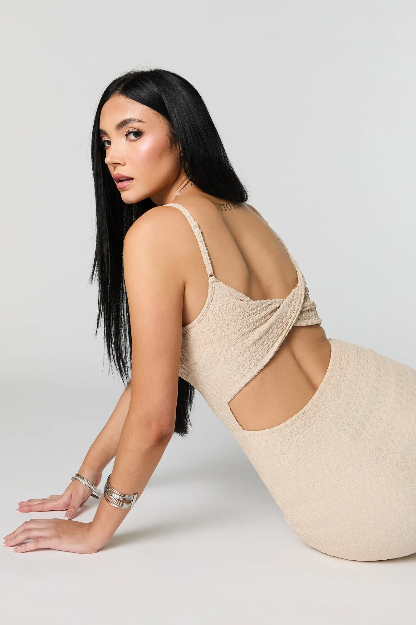 Textured Side Slit Maxi Dress sold by Urban Planet