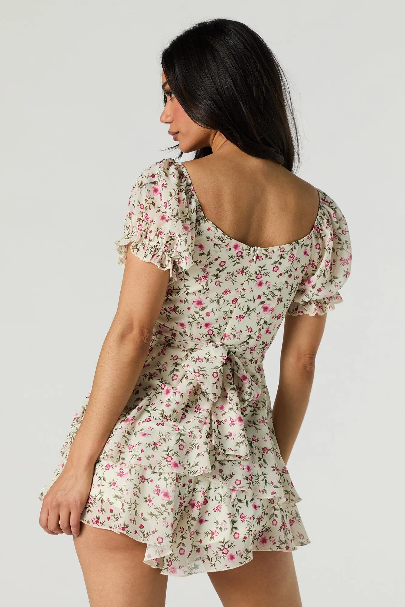 Floral Chiffon Tie Back Tiered Romper sold by Urban Planet product image thumbnail 5
