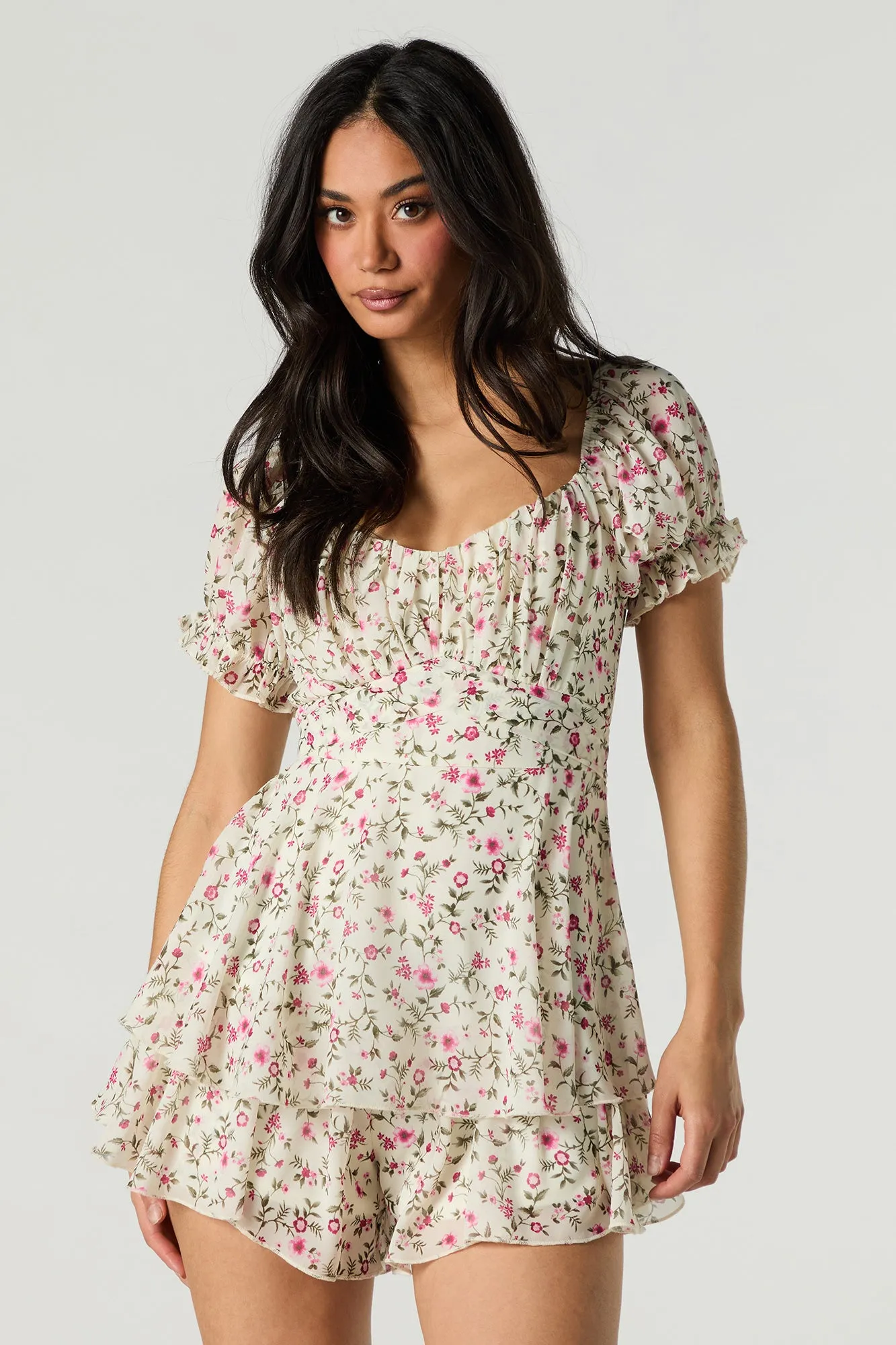 Floral Chiffon Tie Back Tiered Romper sold by Urban Planet product image thumbnail 4