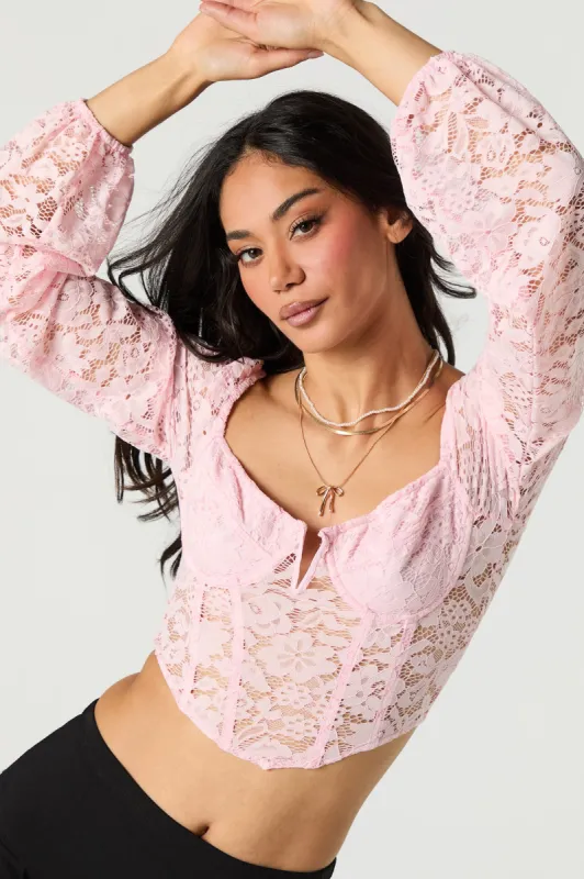 Floral Lace Long Sleeve Corset Top sold by Urban Planet