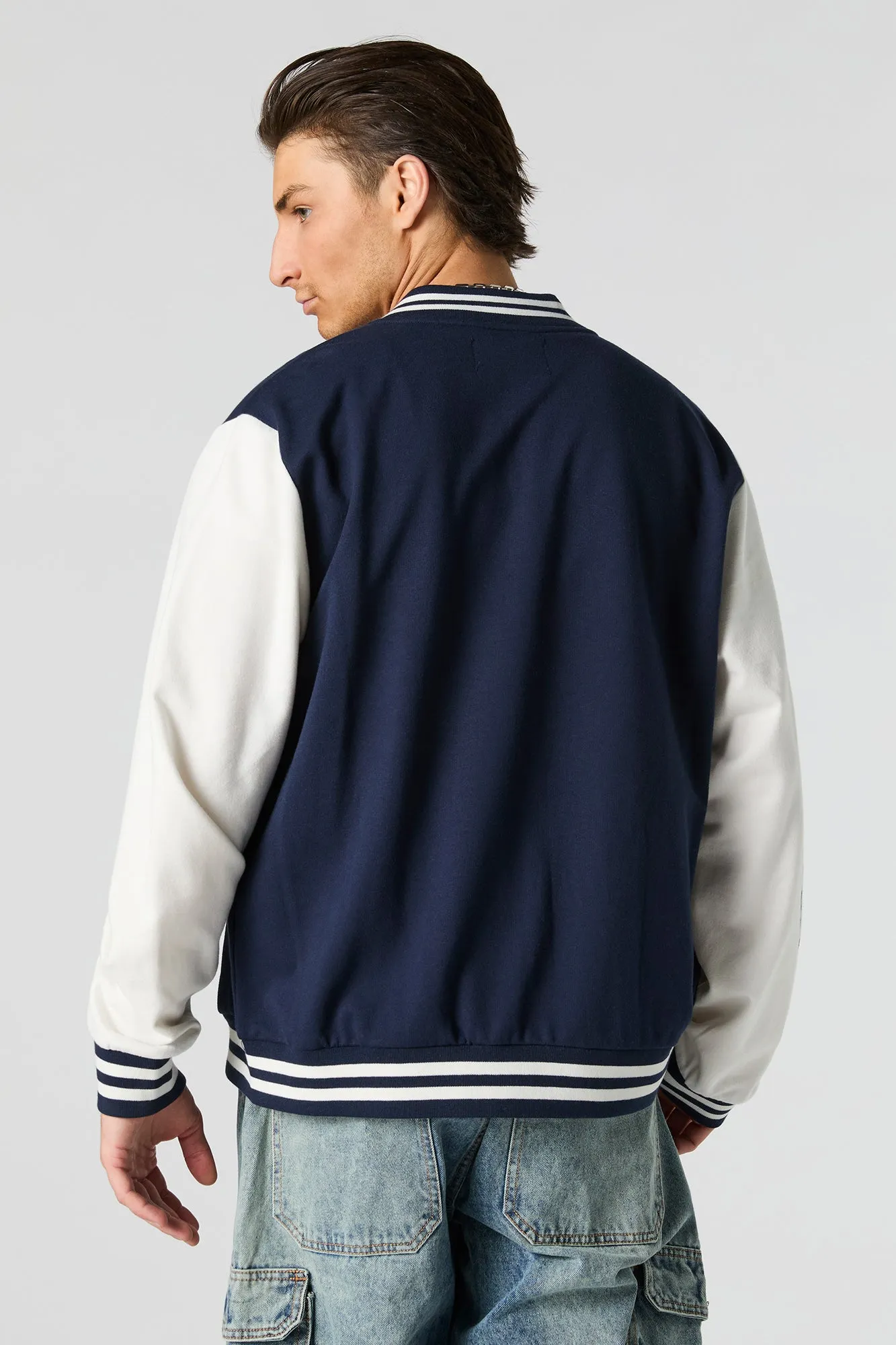 Embroidered Graphic Fleece Varsity Jacket sold by Urban Planet product image thumbnail 2
