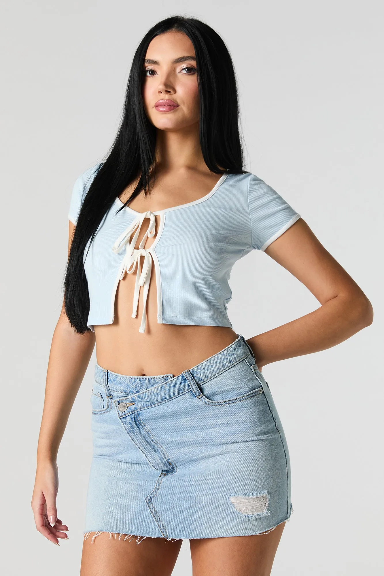 Ribbed Tie Front Crop Top sold by Urban Planet product image thumbnail 4