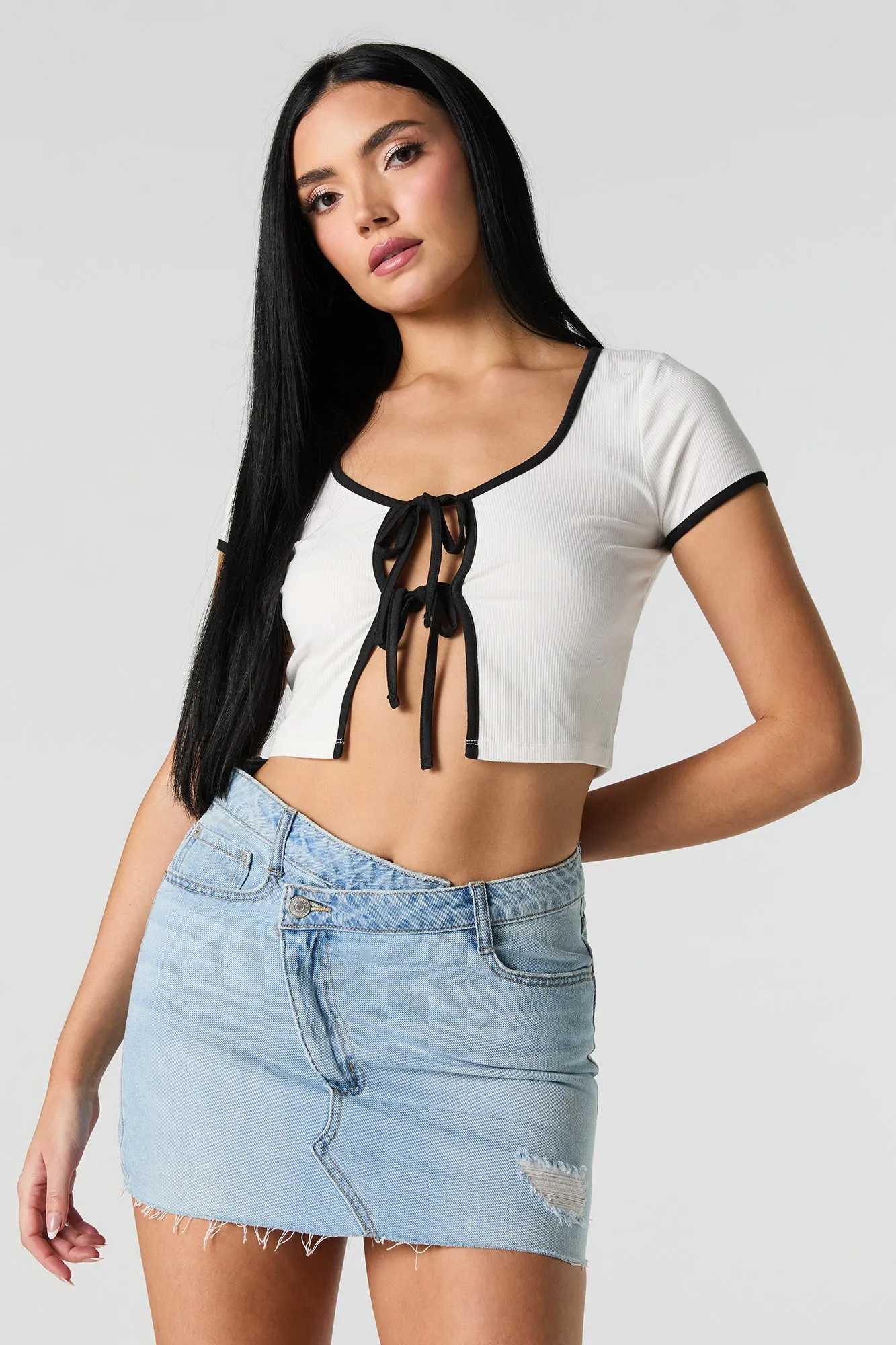 Ribbed Tie Front Crop Top sold by Urban Planet product image thumbnail 5