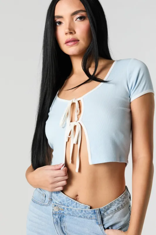 Ribbed Tie Front Crop Top sold by Urban Planet