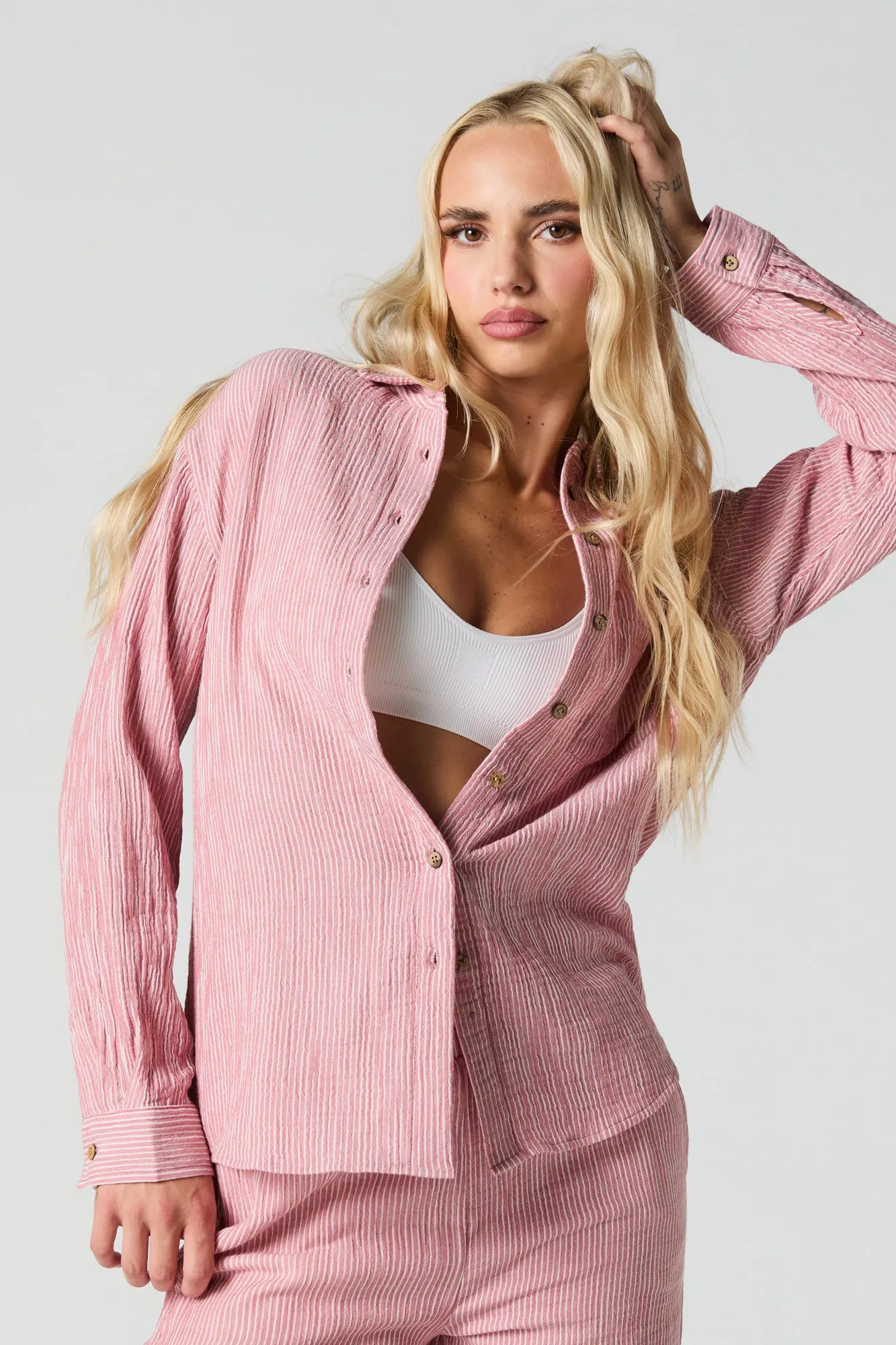 Crinkled Button-Up Top sold by Urban Planet product image thumbnail 4