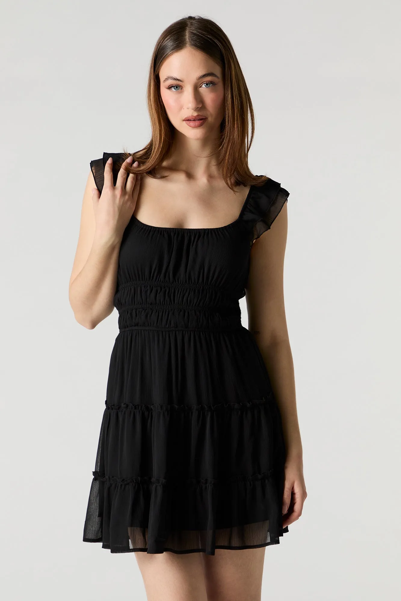 Chiffon Tiered Flutter Sleeve Mini Dress sold by Urban Planet product image thumbnail 4
