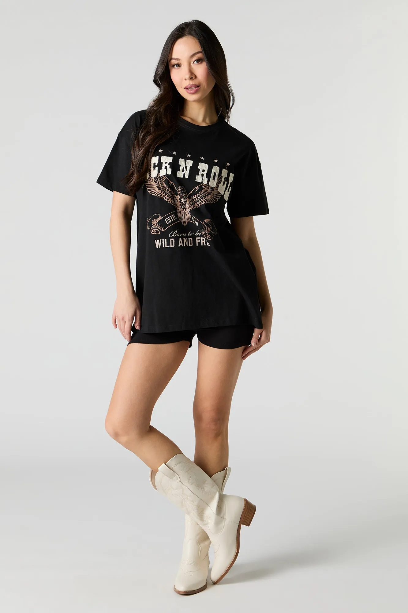 Rock n Roll Embroidered Oversized T-Shirt sold by Urban Planet product image thumbnail 3