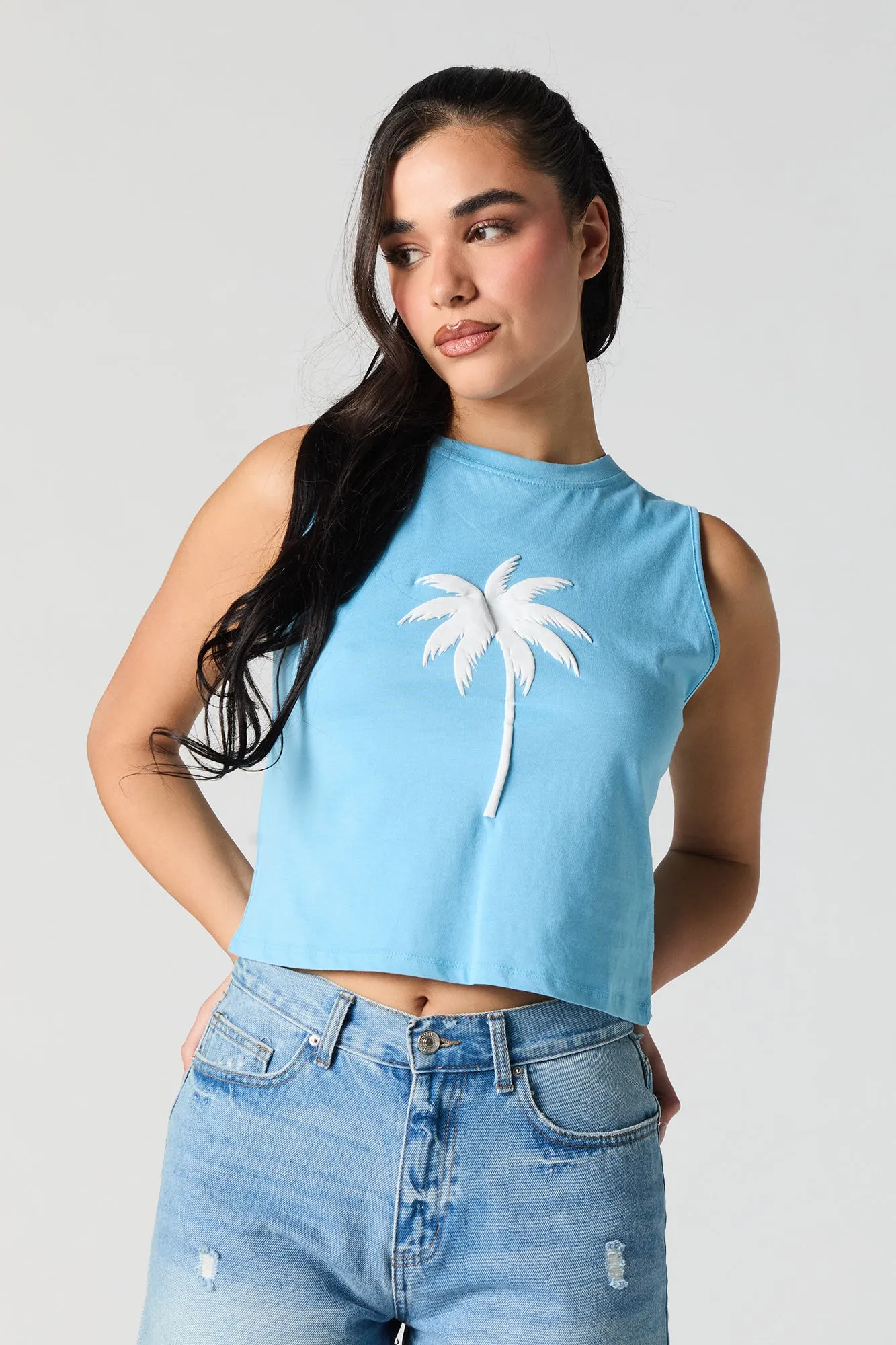 Palm Tree Puff Print Relaxed Tank sold by Urban Planet