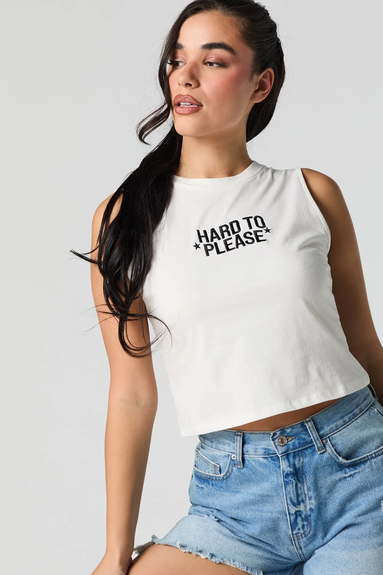 Hard to Please Embroidered Relaxed Tank sold by Urban Planet