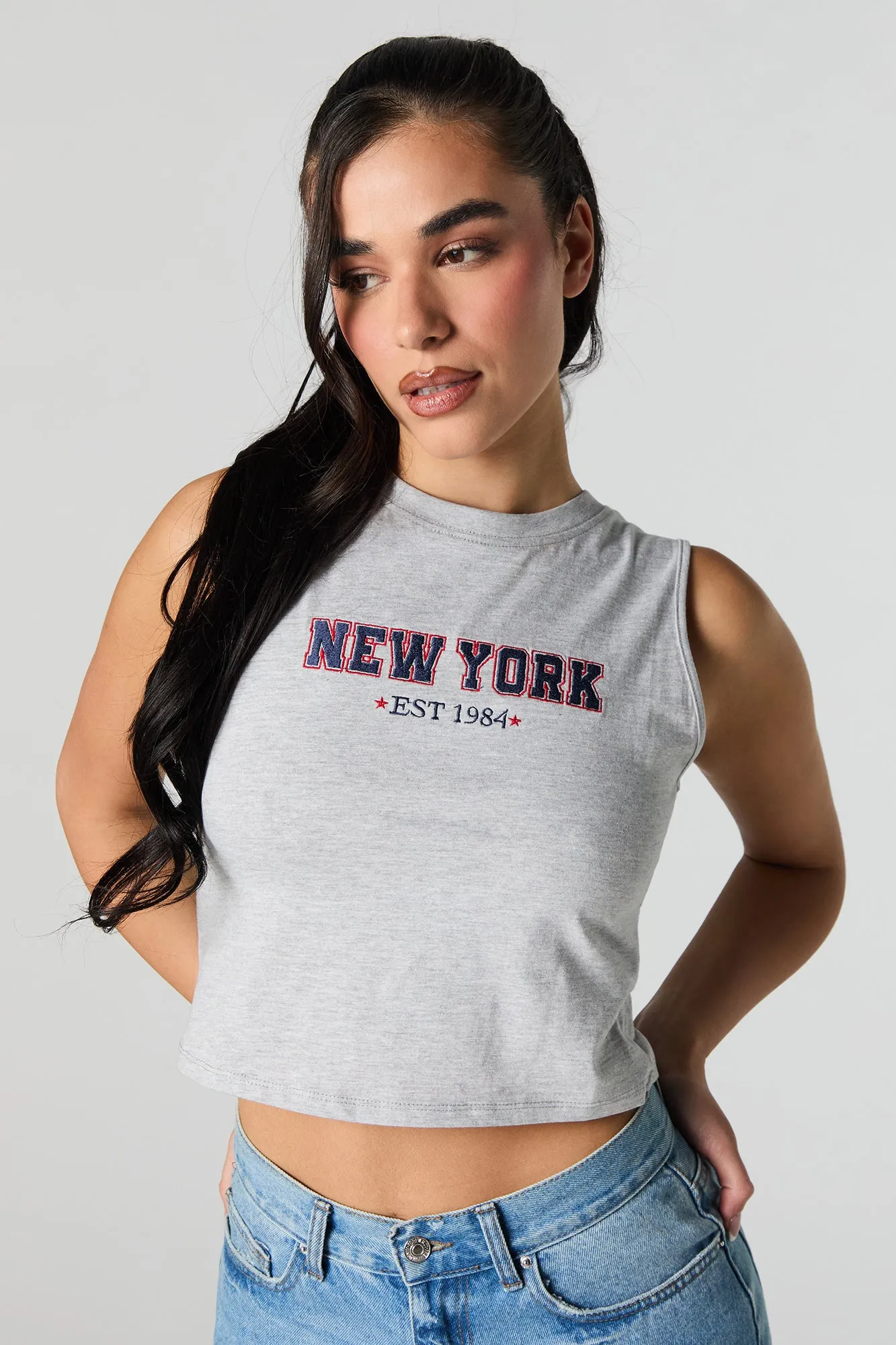 New York Embroidered Relaxed Tank sold by Urban Planet