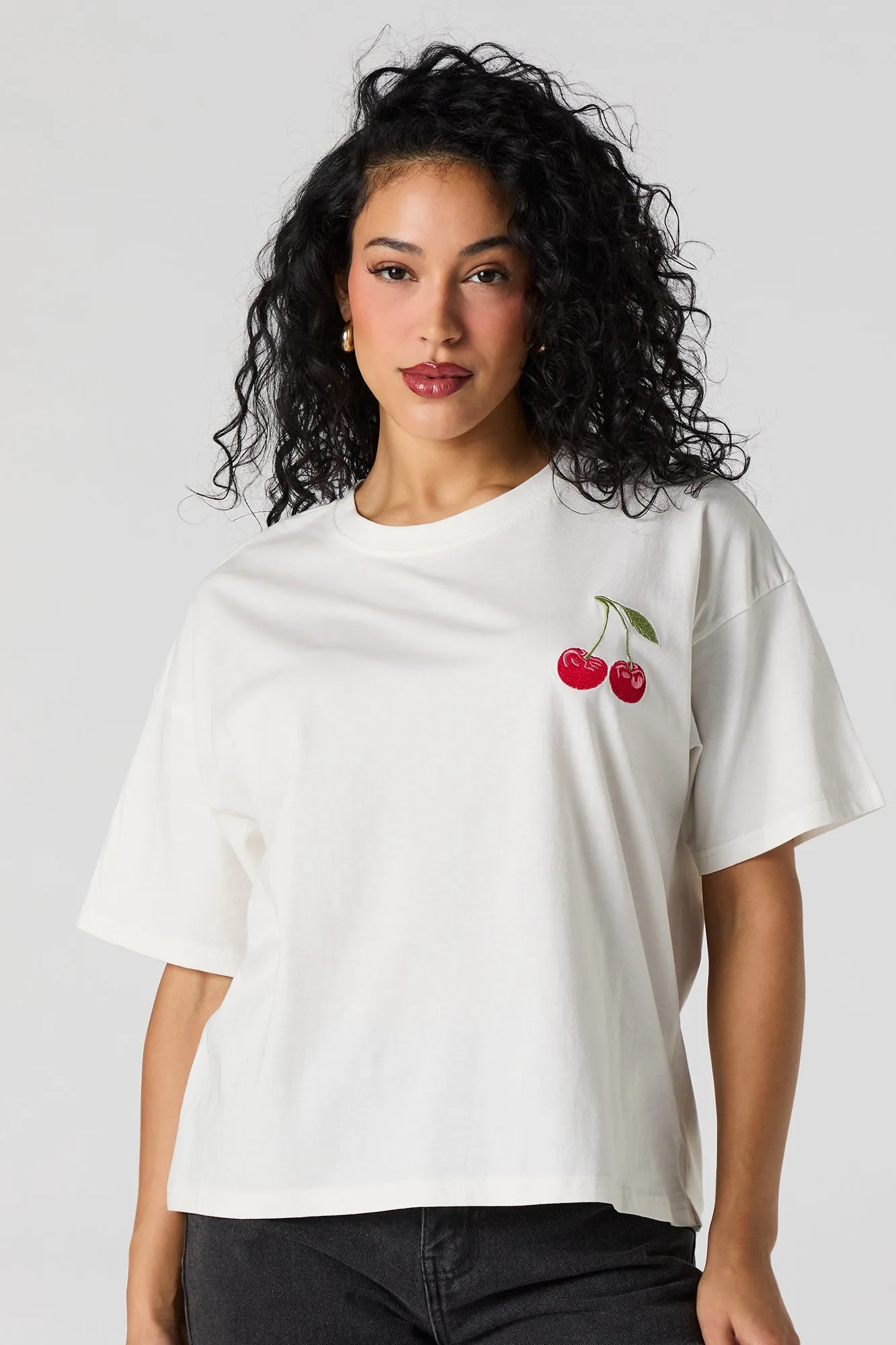 Cherry Embroidered T-Shirt sold by Urban Planet