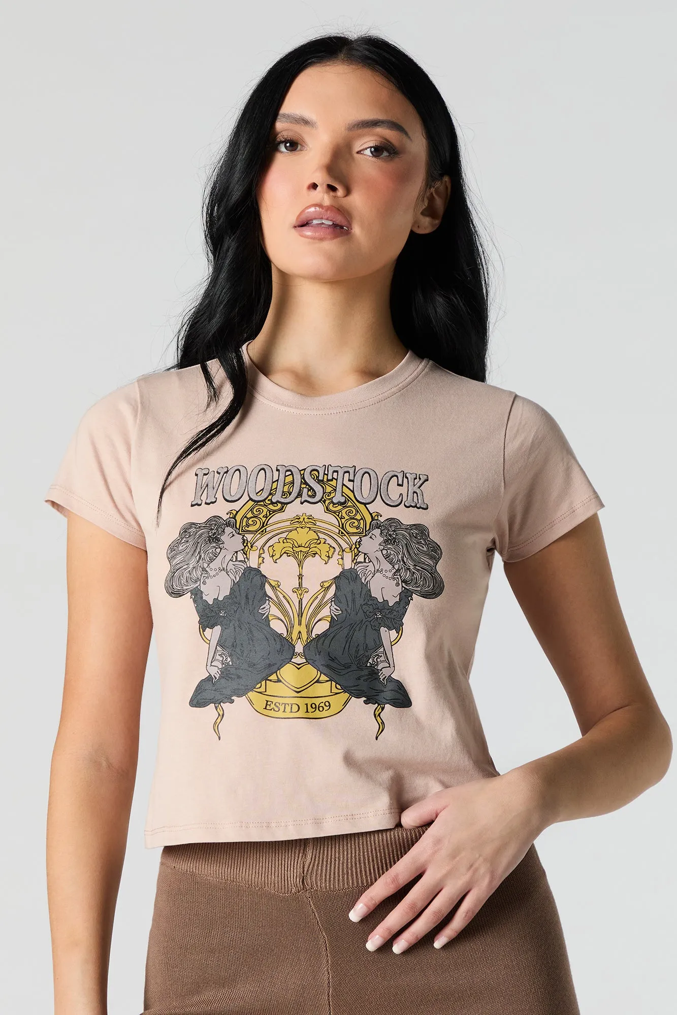 Woodstock Chenille Embroidered Cropped T-Shirt sold by Urban Planet