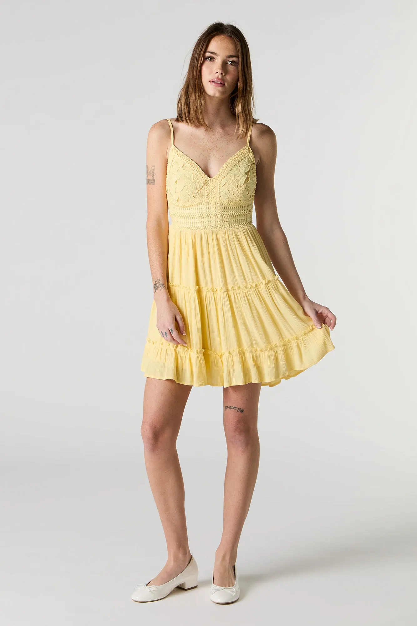 Floral Crochet Tiered Mini Dress sold by Urban Planet product image thumbnail 3