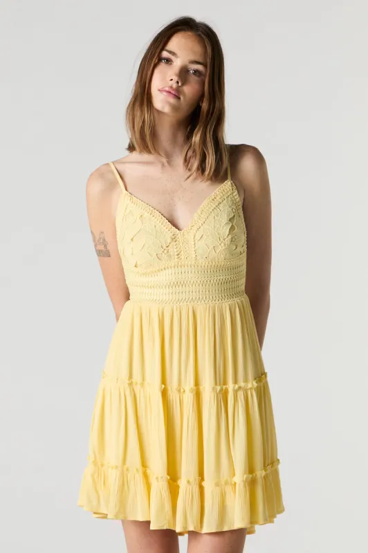Floral Crochet Tiered Mini Dress sold by Urban Planet