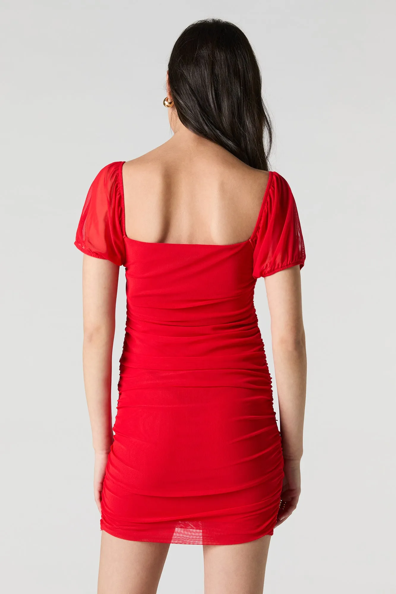 Mesh Ruched Puff Sleeve Mini Dress sold by Urban Planet product image thumbnail 2