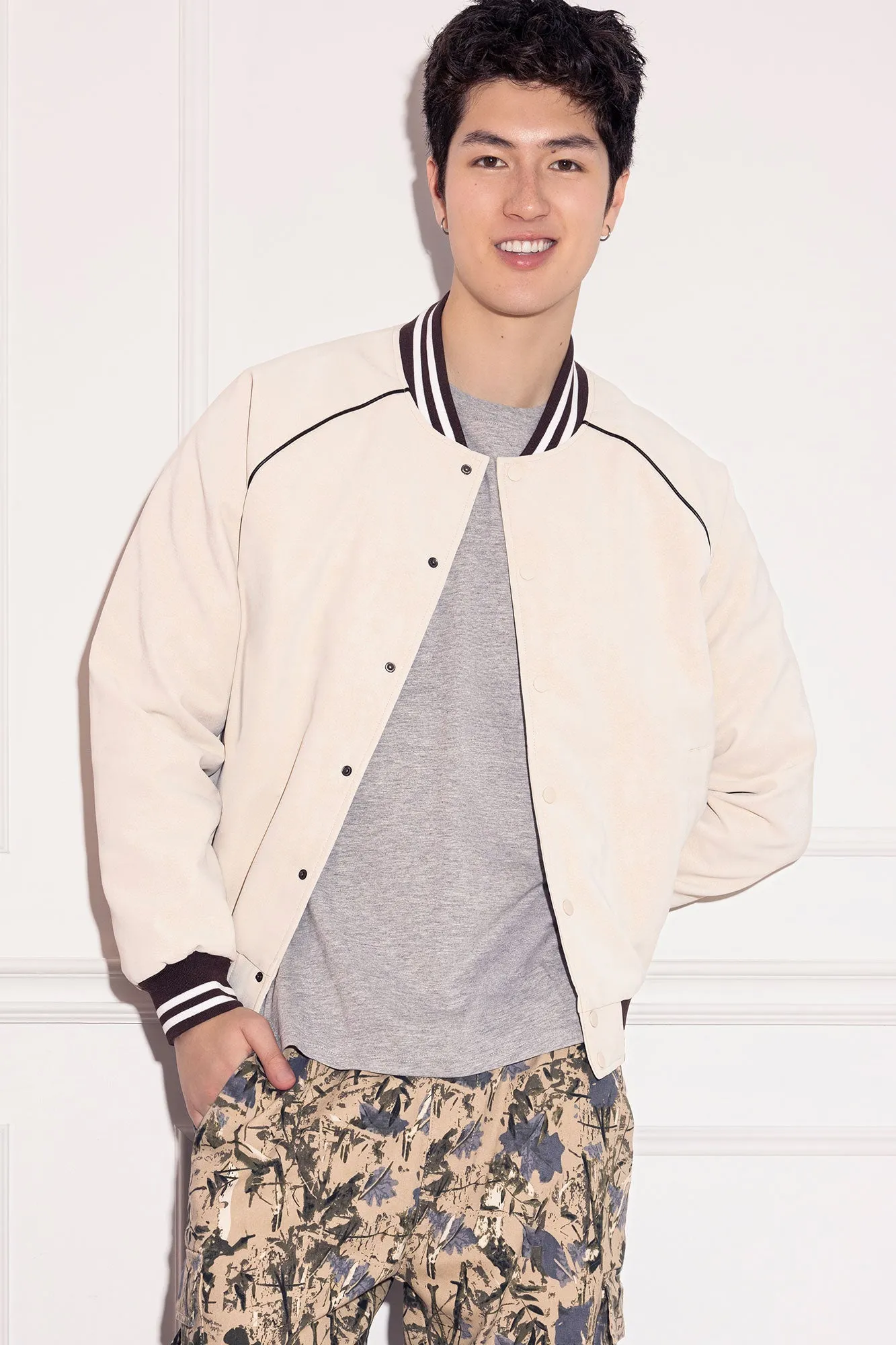 Faux Suede Varsity Jacket sold by Urban Planet