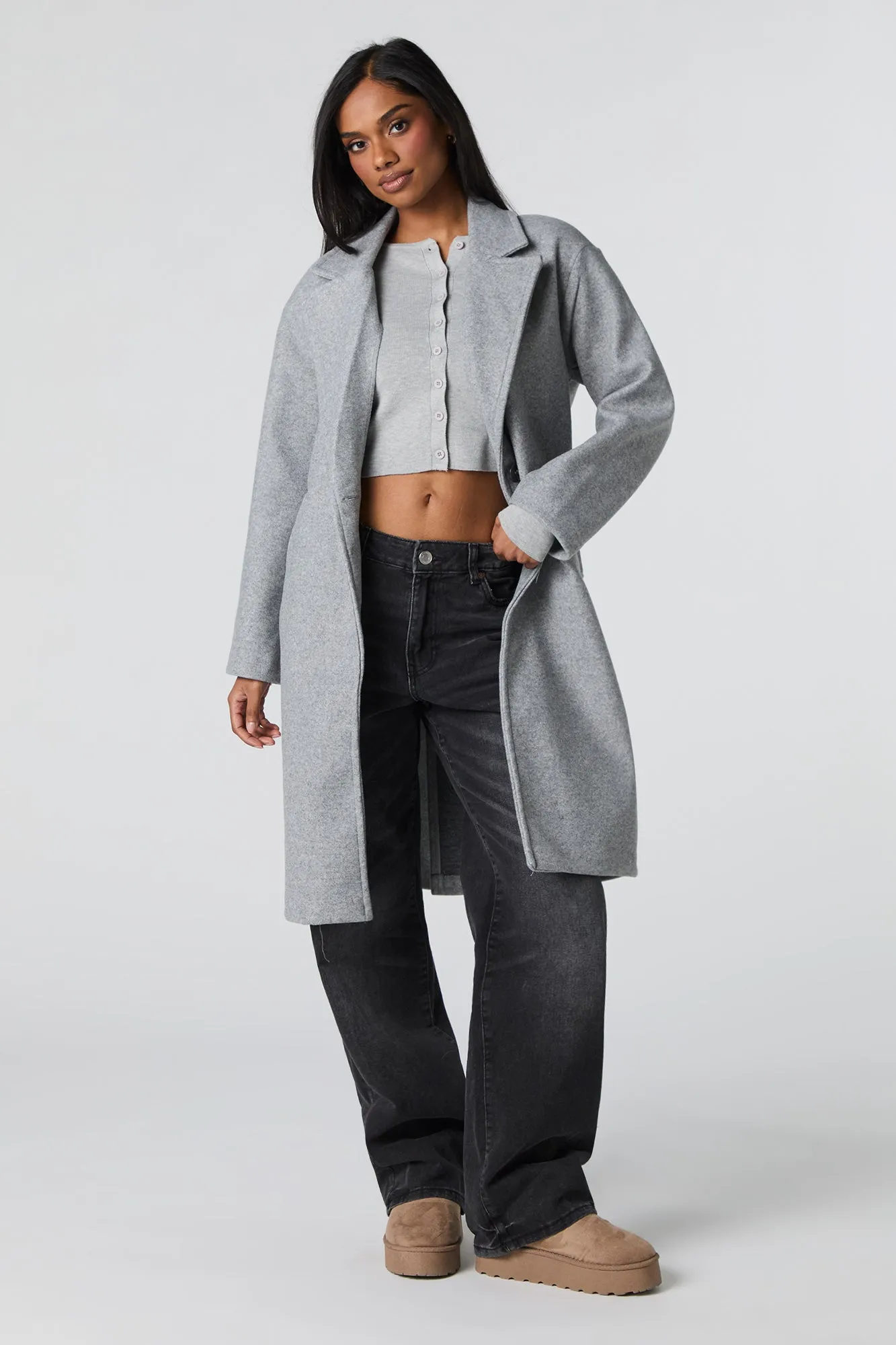 Single Button Collared Midi Coat sold by Urban Planet product image thumbnail 4