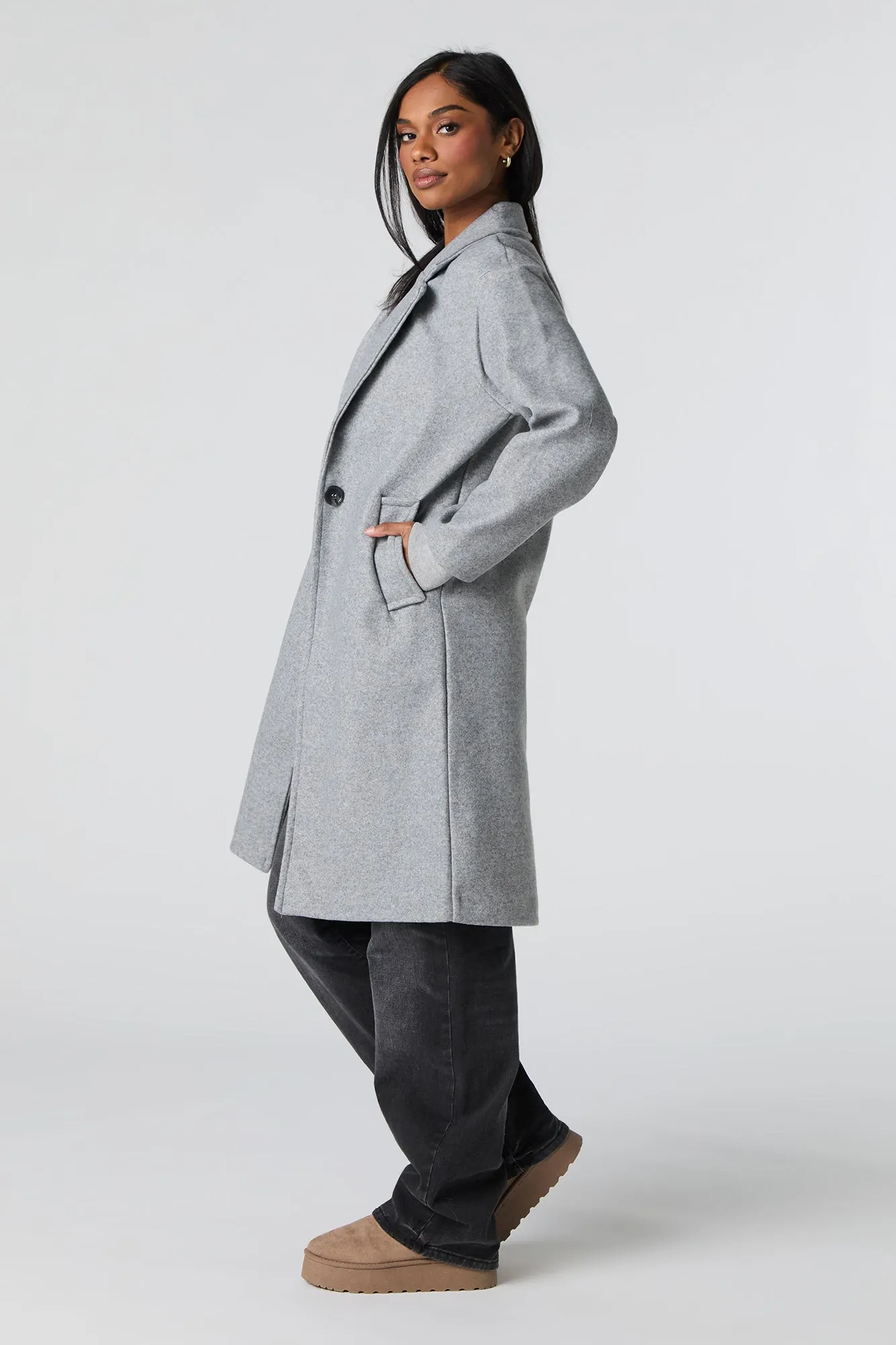 Single Button Collared Midi Coat sold by Urban Planet product image thumbnail 5
