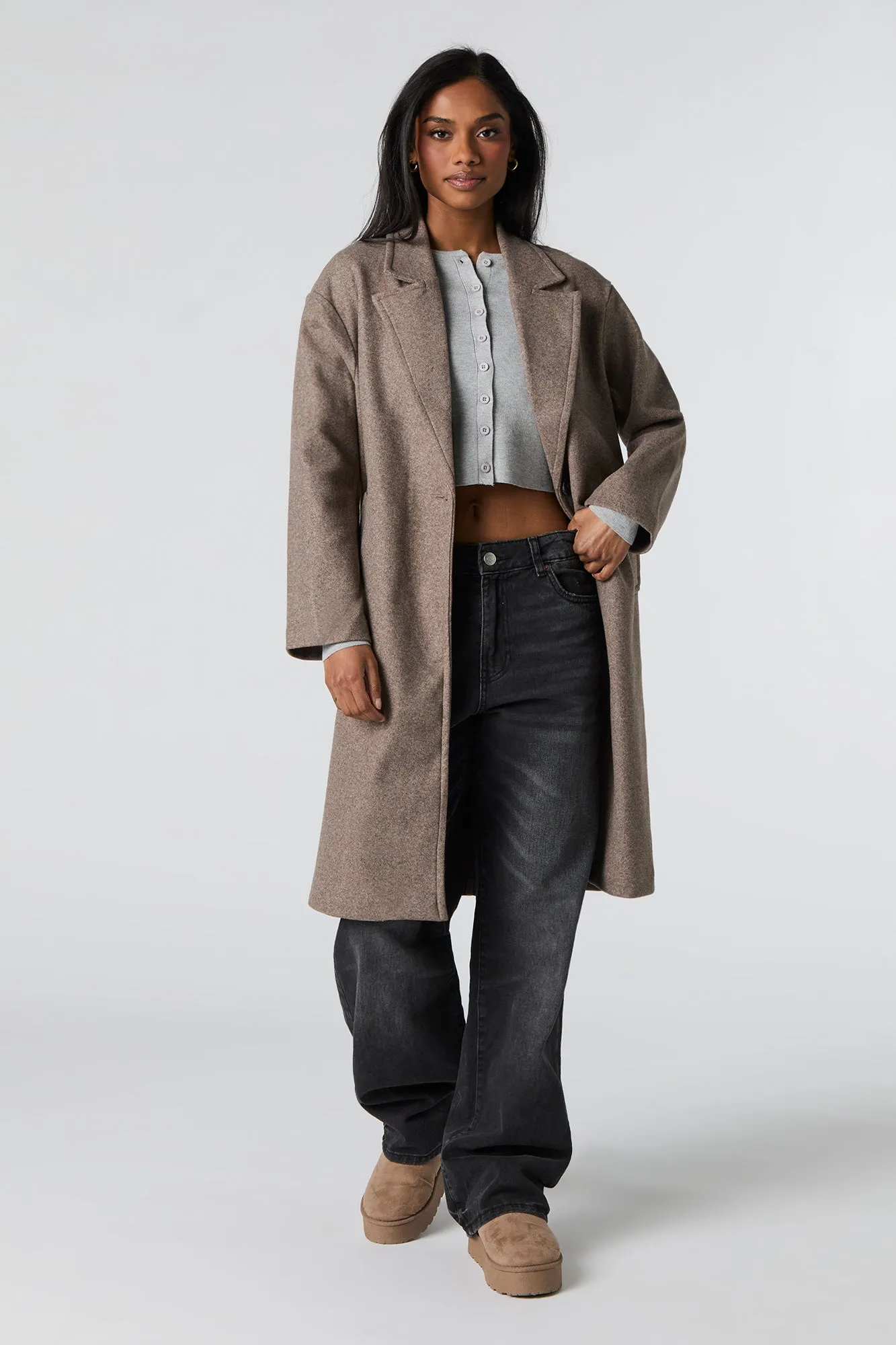 Single Button Collared Midi Coat sold by Urban Planet
