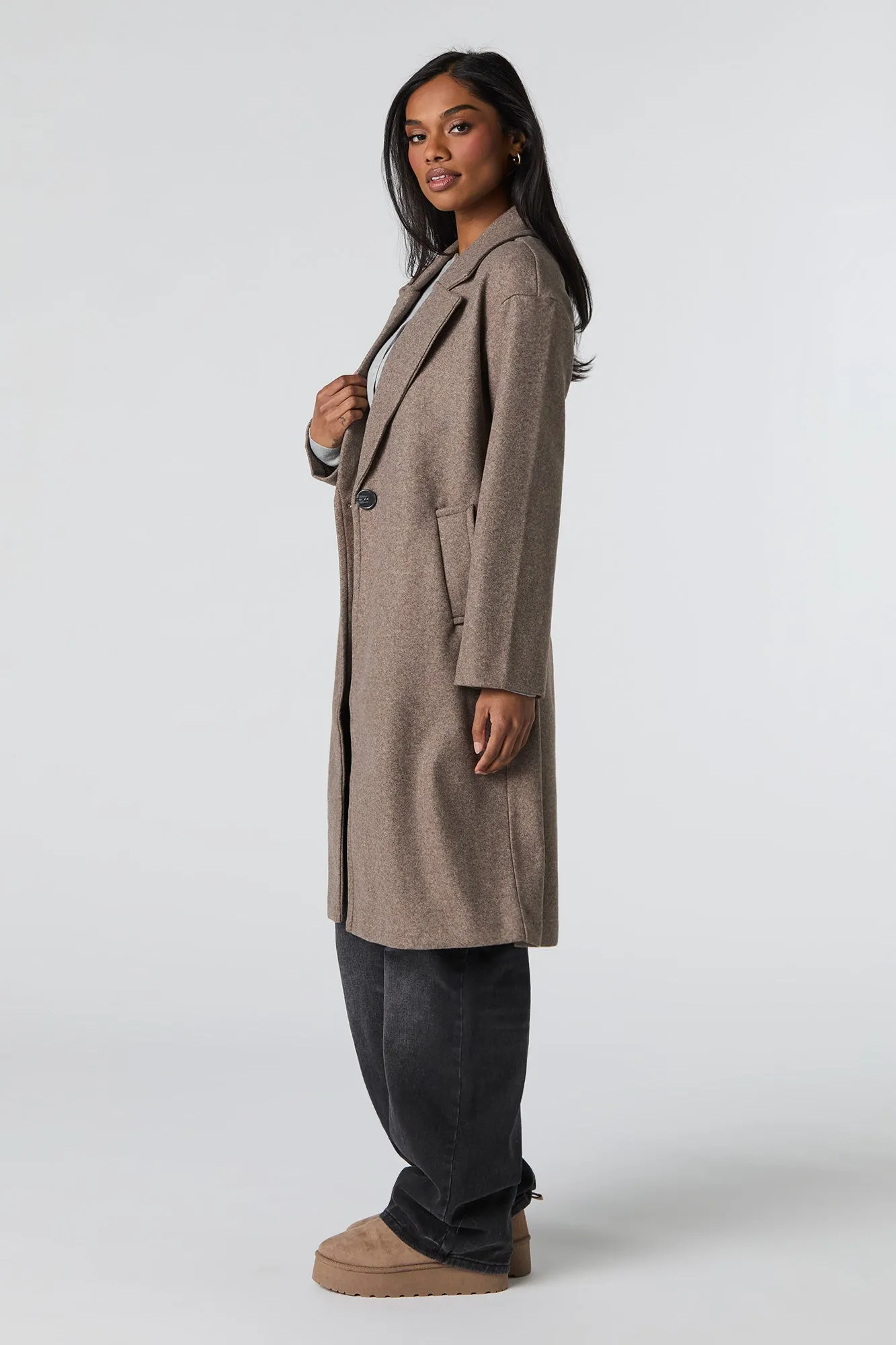 Single Button Collared Midi Coat sold by Urban Planet product image thumbnail 2