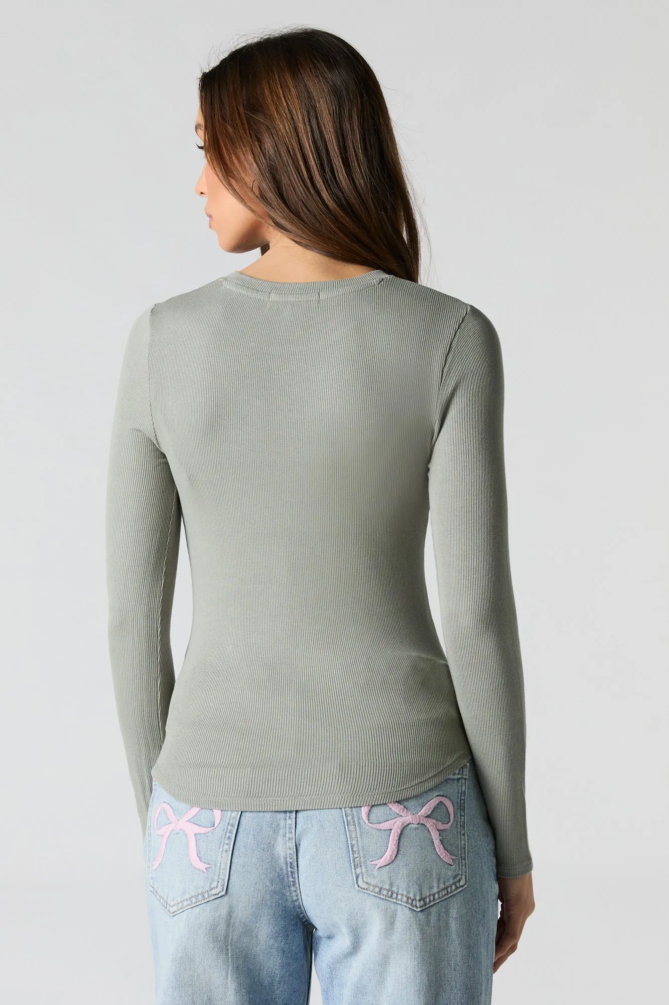 Ribbed Curved Hem Long Sleeve Top sold by Urban Planet product image thumbnail 2
