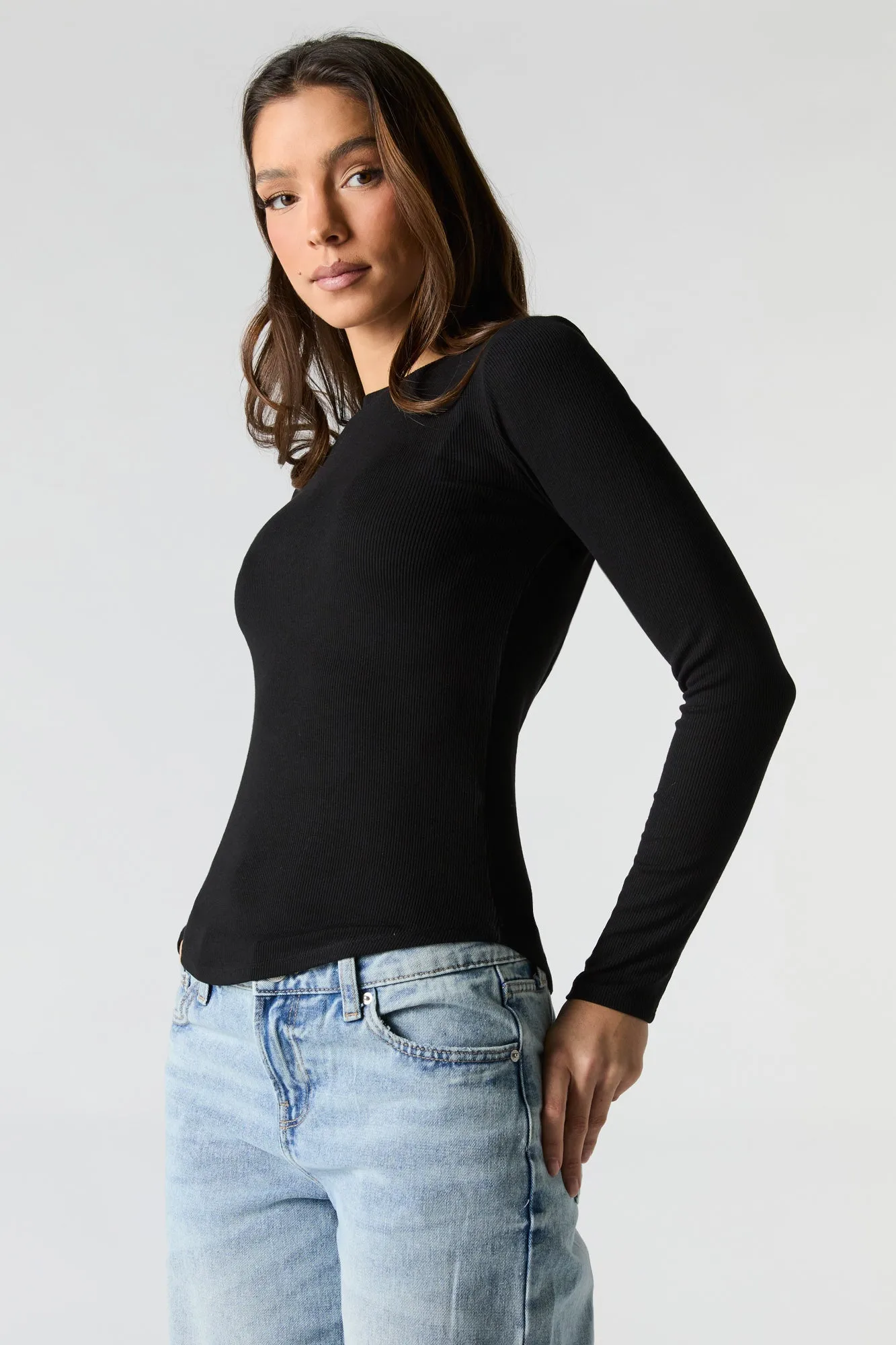 Ribbed Curved Hem Long Sleeve Top sold by Urban Planet product image thumbnail 4