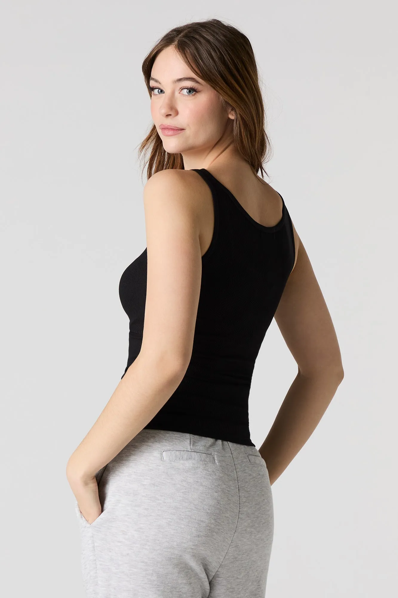 Ribbed Scoop Neck Henley Tank sold by Urban Planet product image thumbnail 5