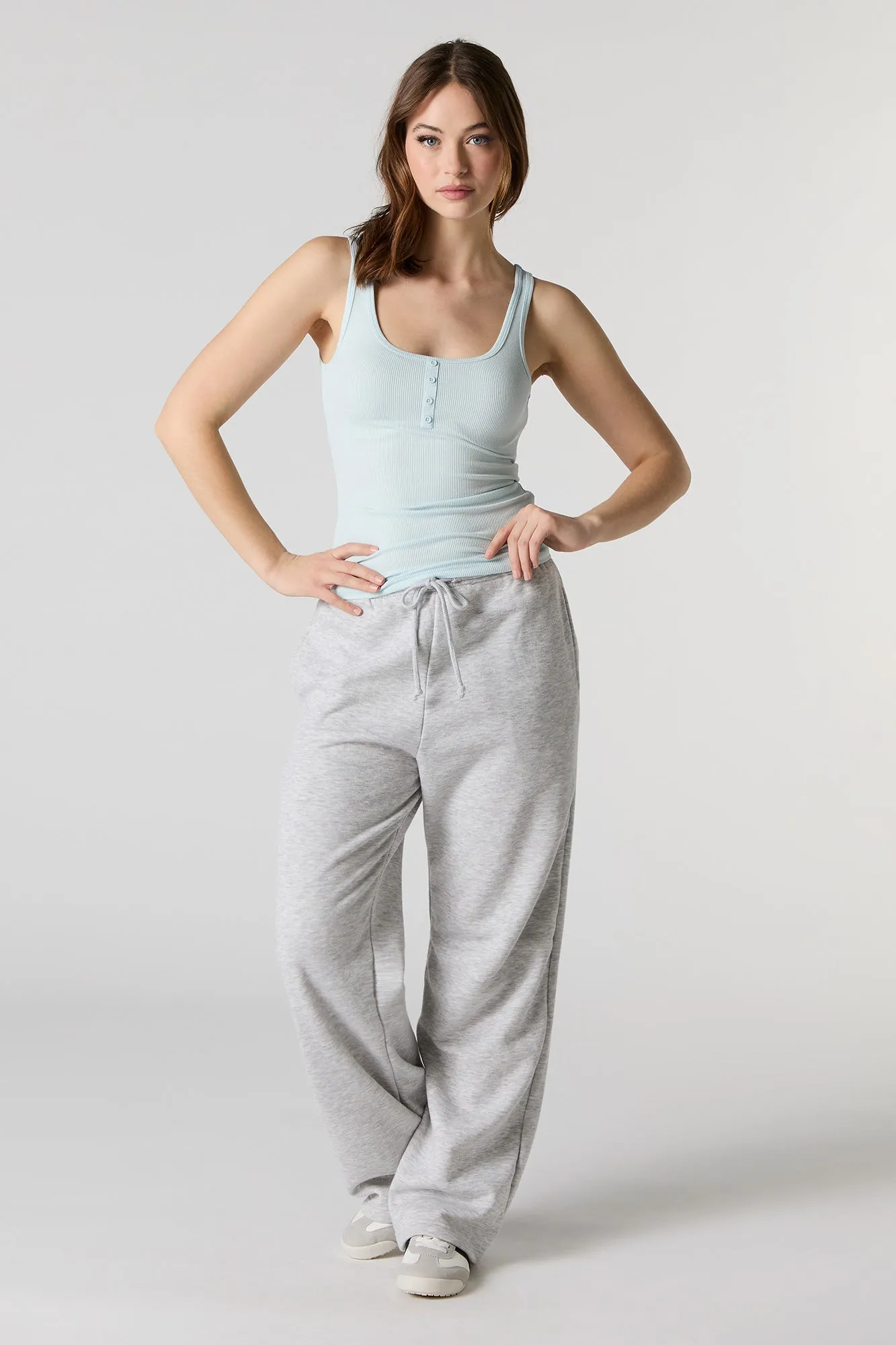 Ribbed Scoop Neck Henley Tank sold by Urban Planet product image thumbnail 3