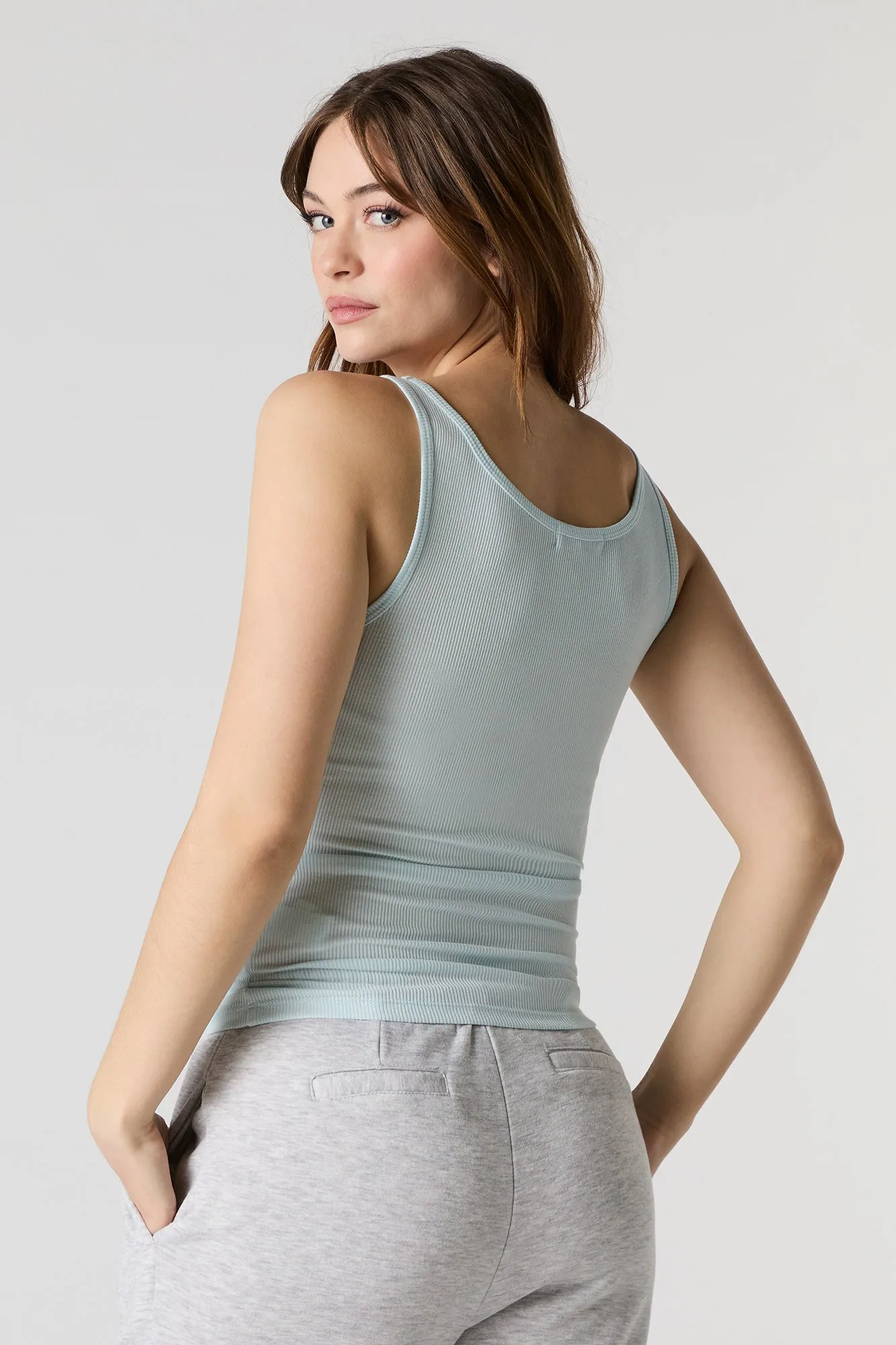 Ribbed Scoop Neck Henley Tank sold by Urban Planet product image thumbnail 2