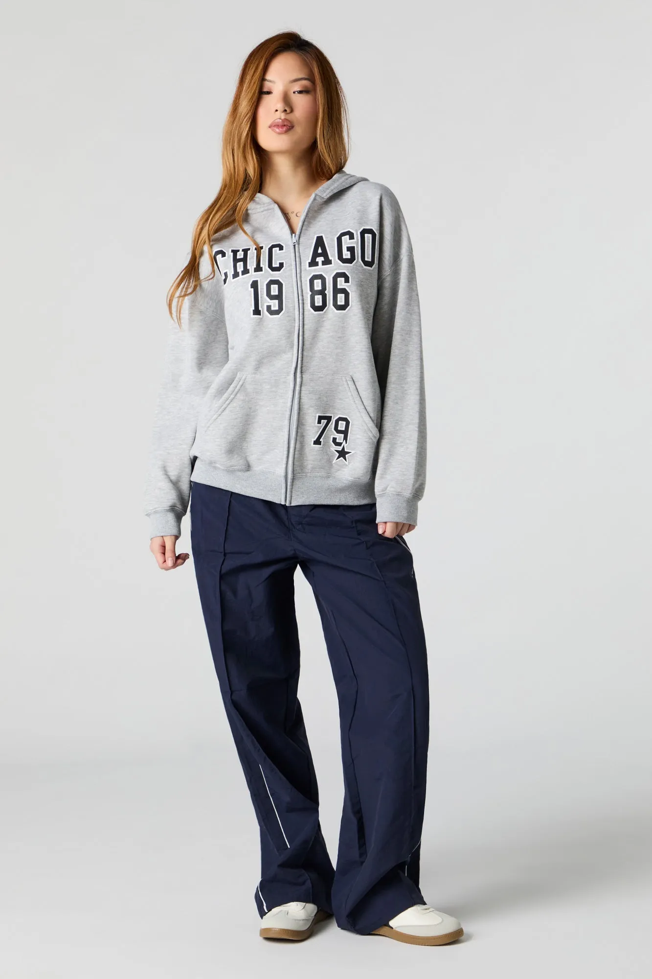 Oversized Printed Zip-Up Fleece Hoodie sold by Urban Planet product image thumbnail 3