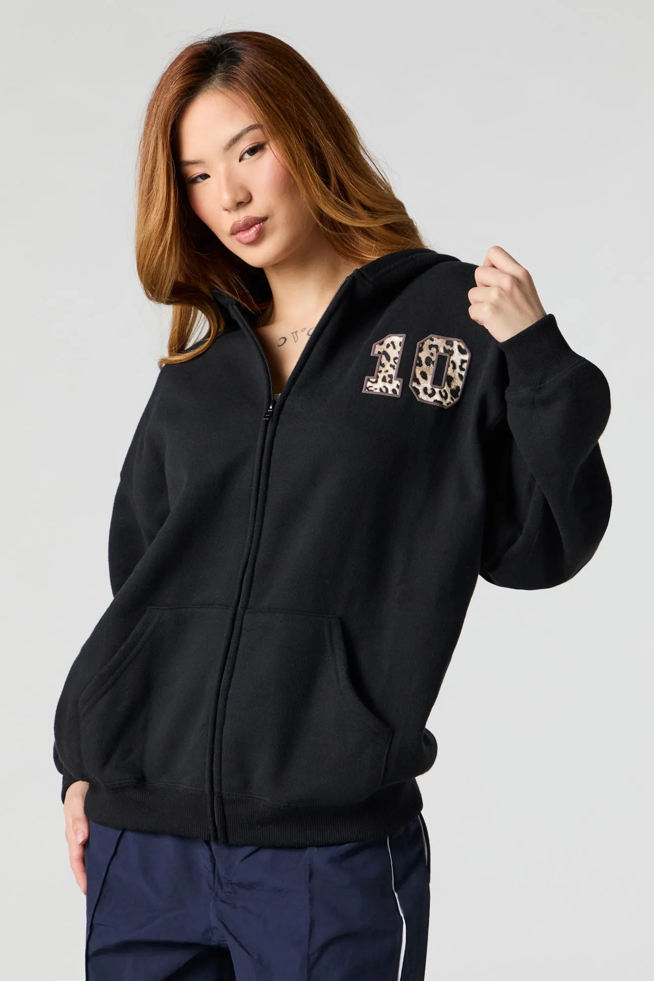 Oversized Printed Zip-Up Fleece Hoodie sold by Urban Planet product image thumbnail 5