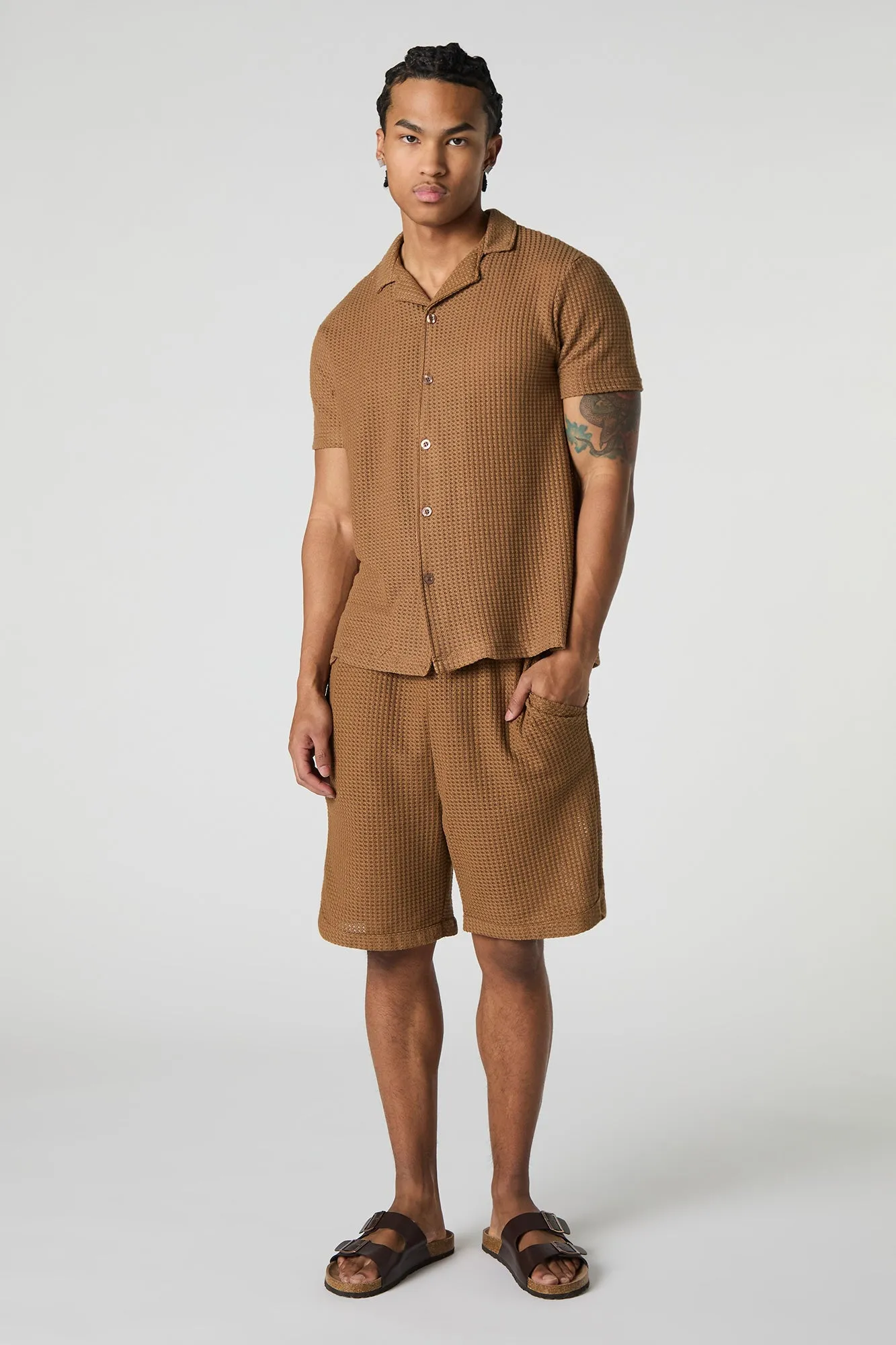 Short en tricot gaufré texturé à taille coulissante sold by Urban Planet product image thumbnail 2